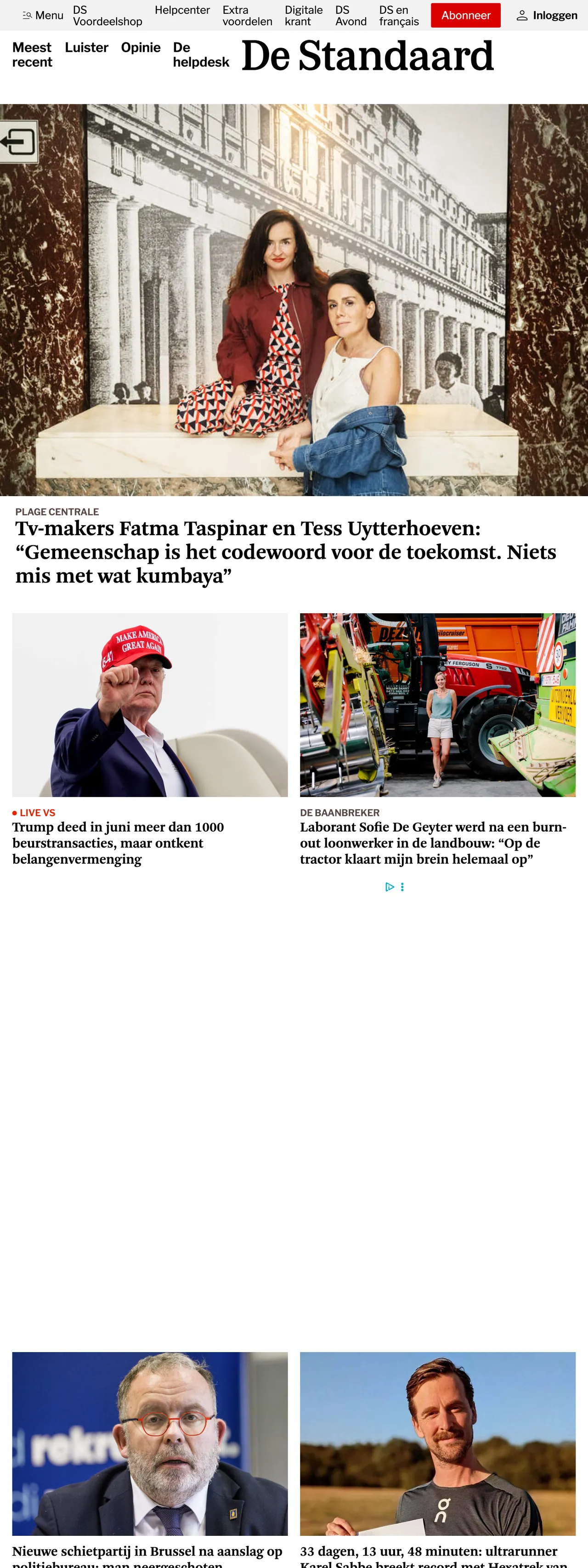 Screenshot of the De Standaard front page