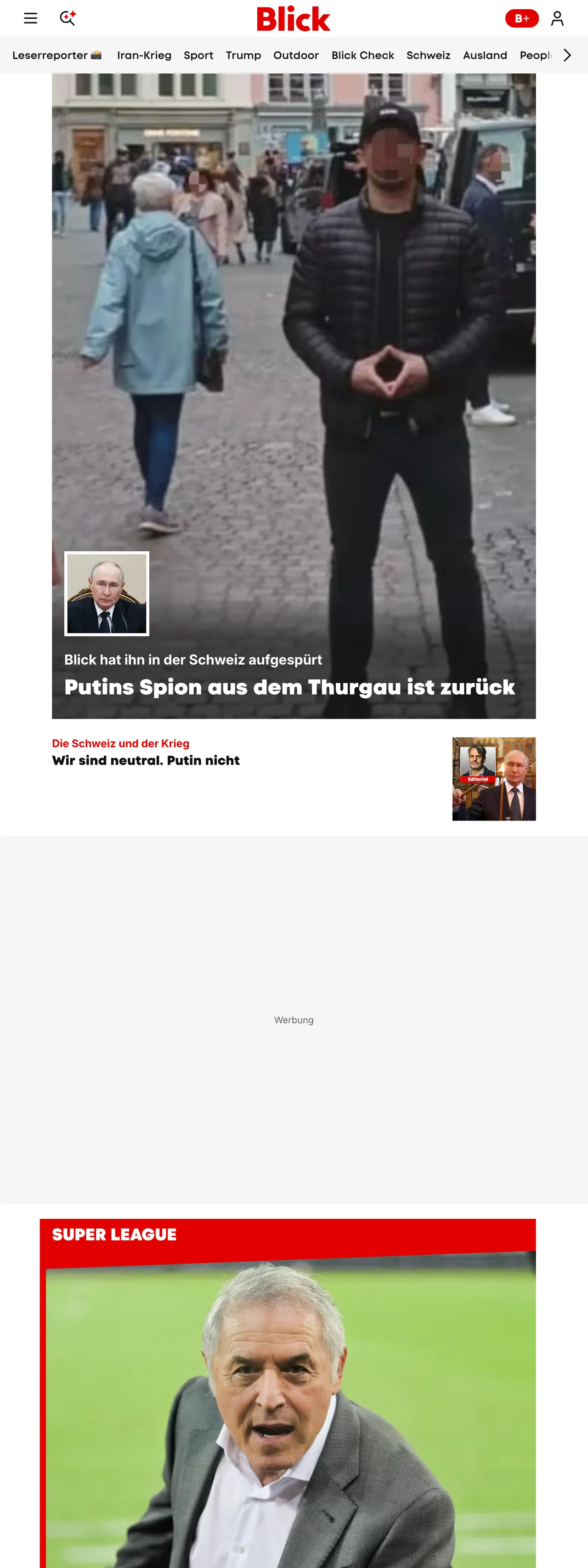 Screenshot of the Blick front page