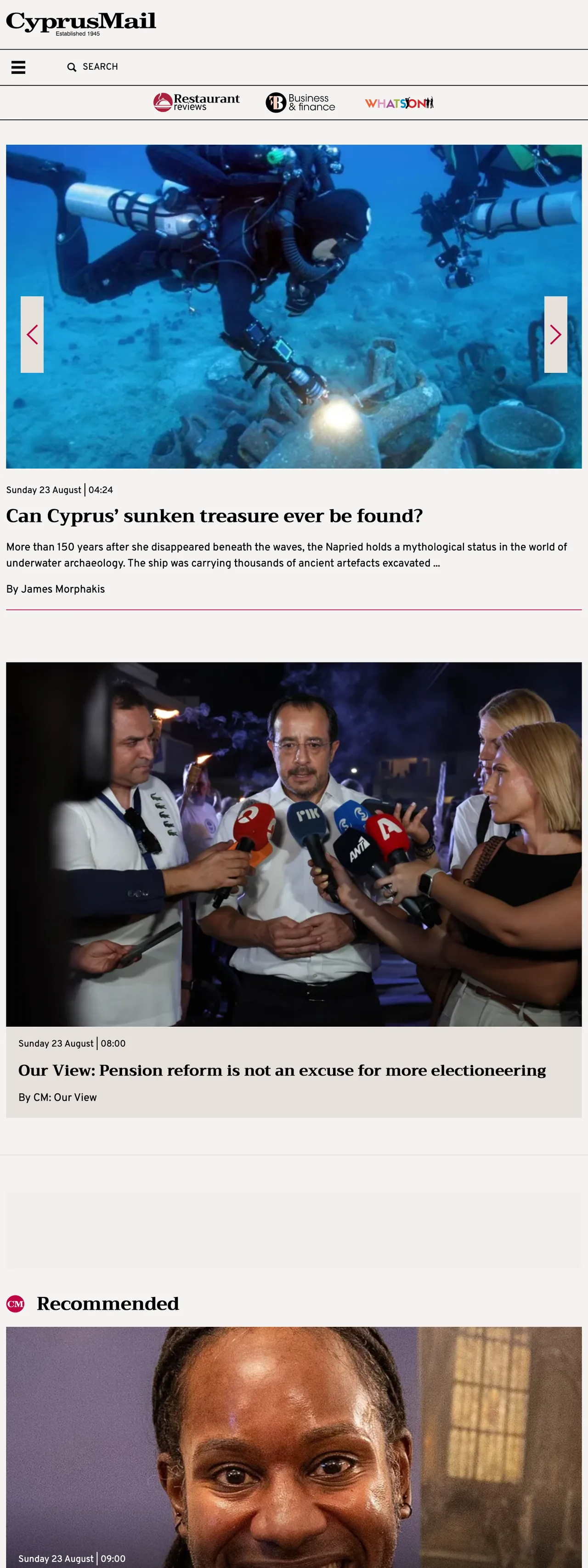 Screenshot of the Cyprus Mail front page