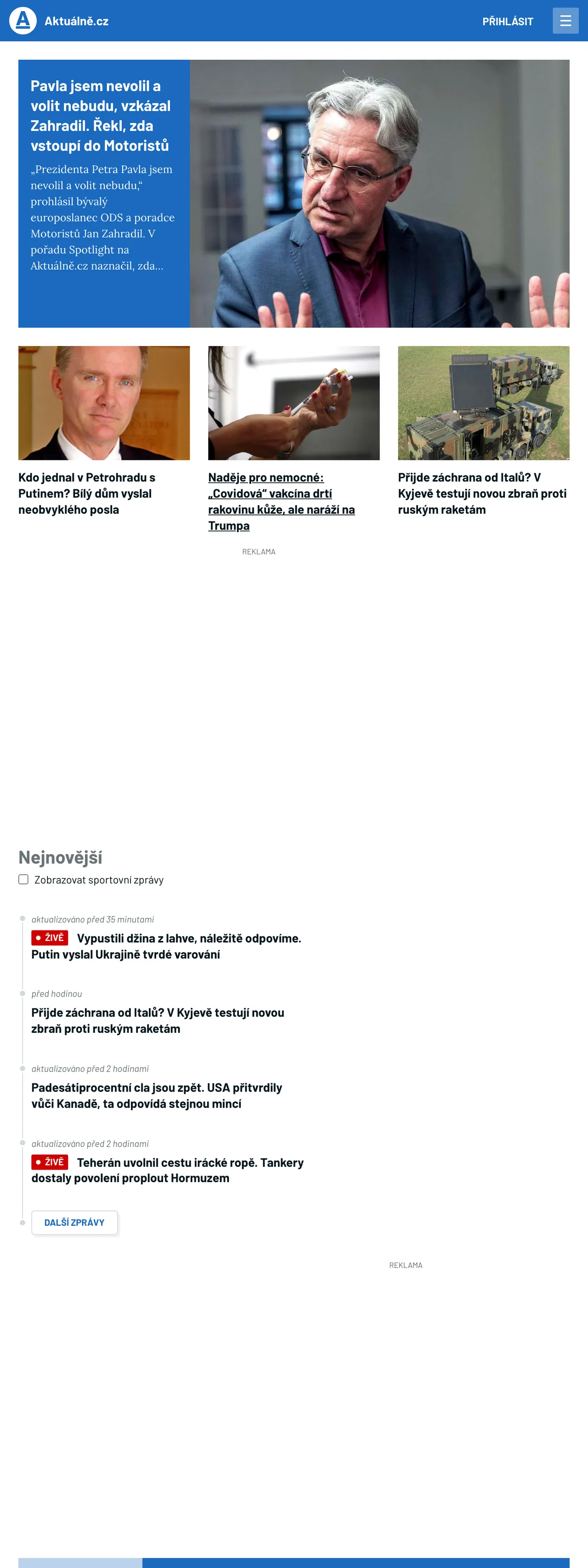 Screenshot of the Aktuálně.cz front page
