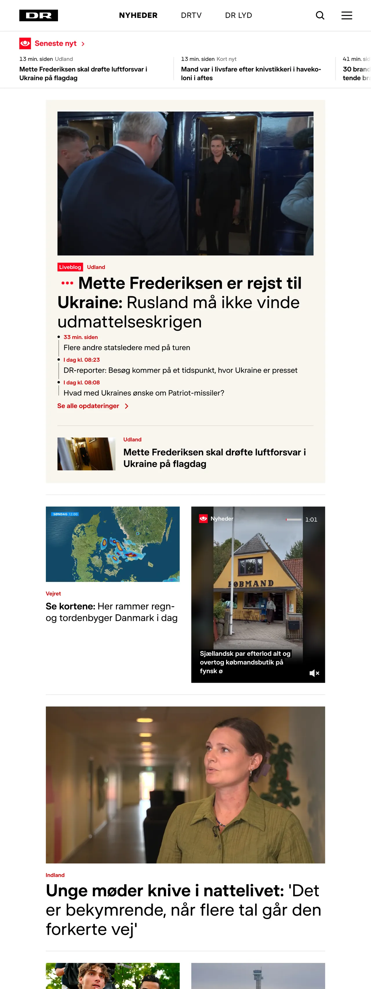 Screenshot of the DR front page