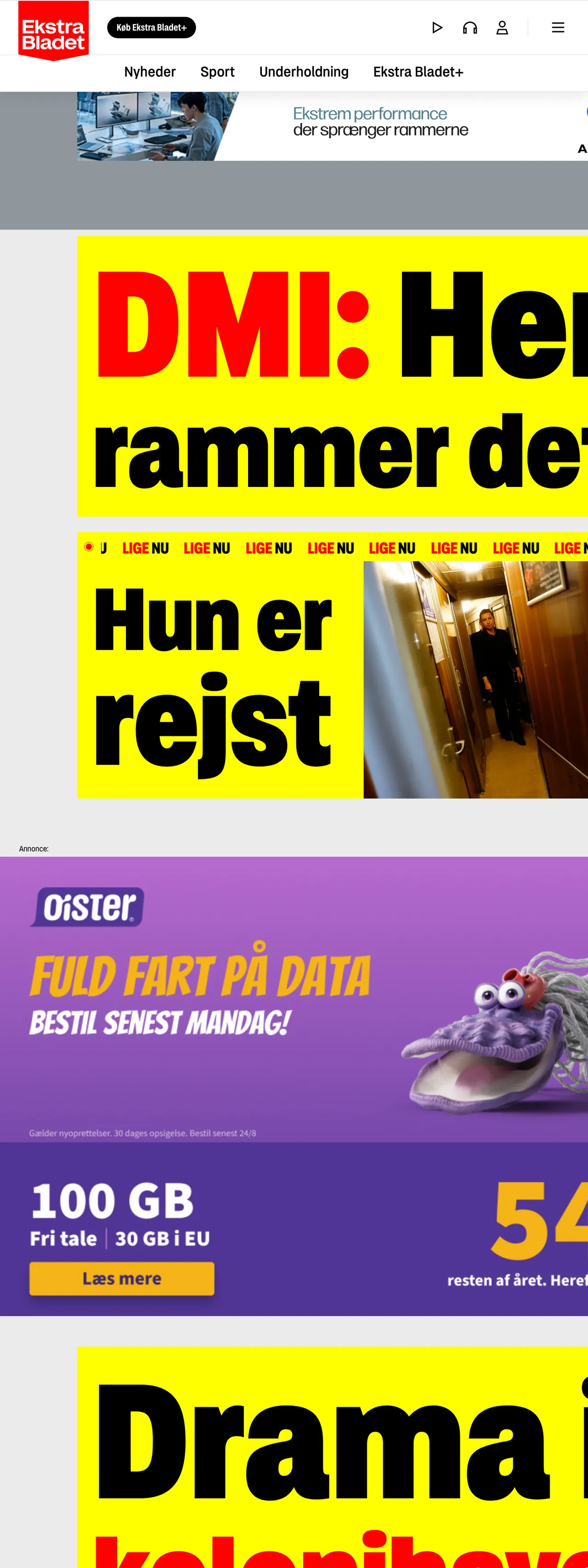 Screenshot of the Ekstra Bladet front page