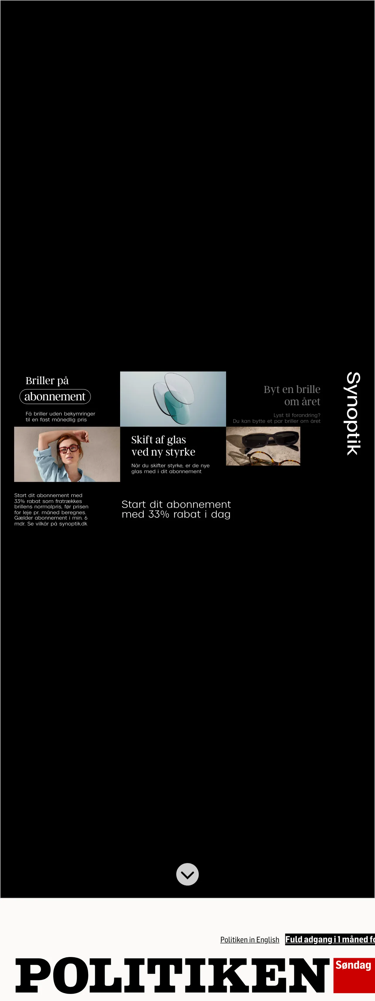 Screenshot of the Politiken front page