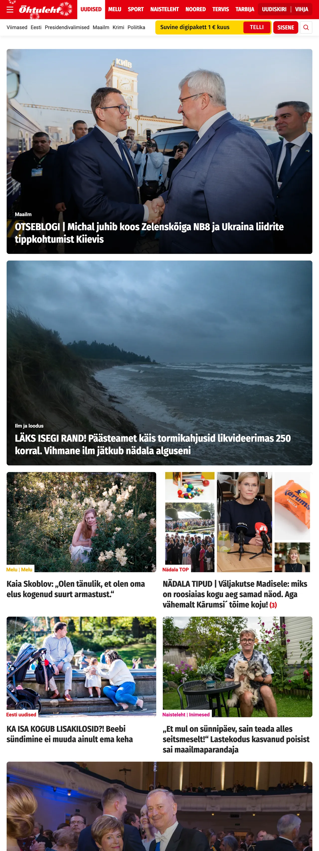 Screenshot of the Õhtuleht front page