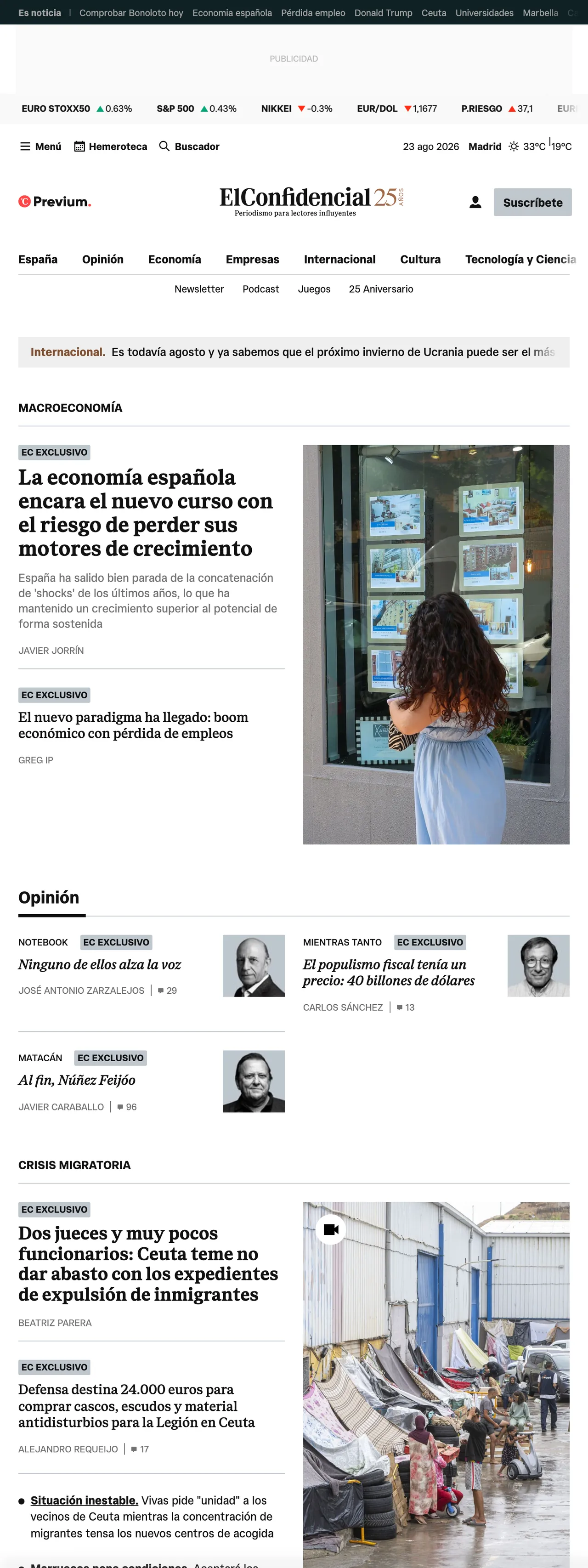 Screenshot of the El Confidencial front page