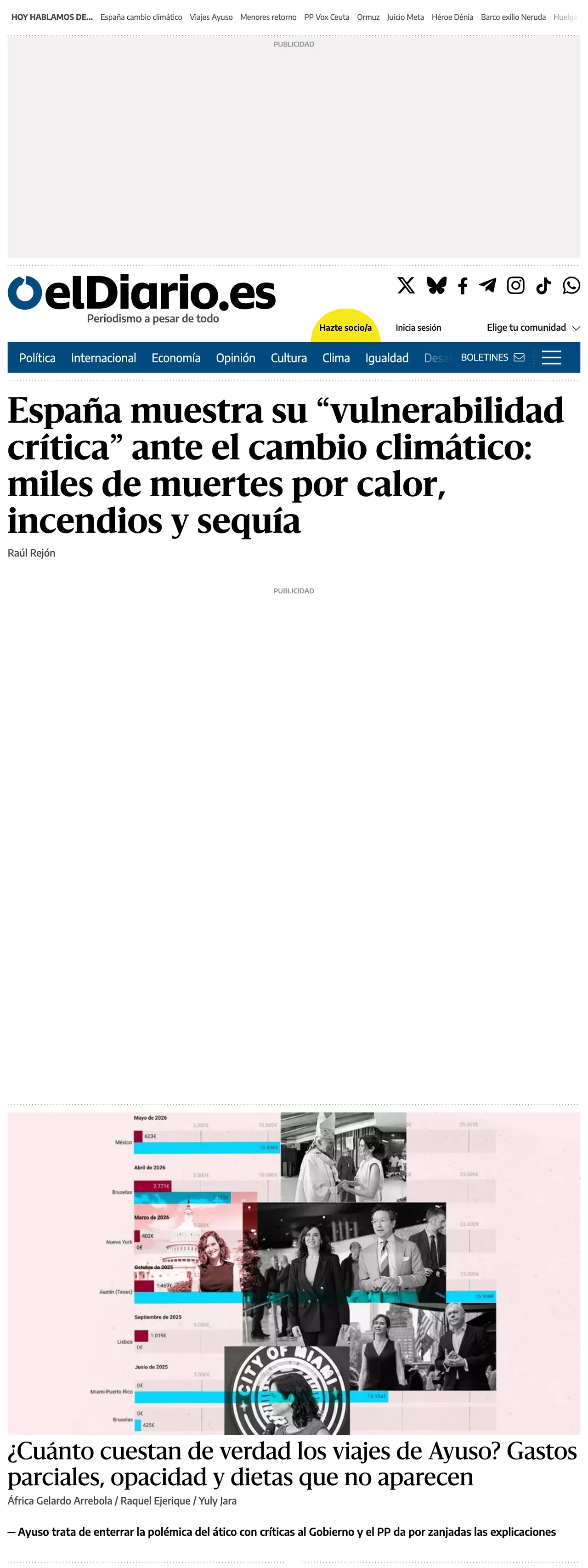 Screenshot of the elDiario.es front page