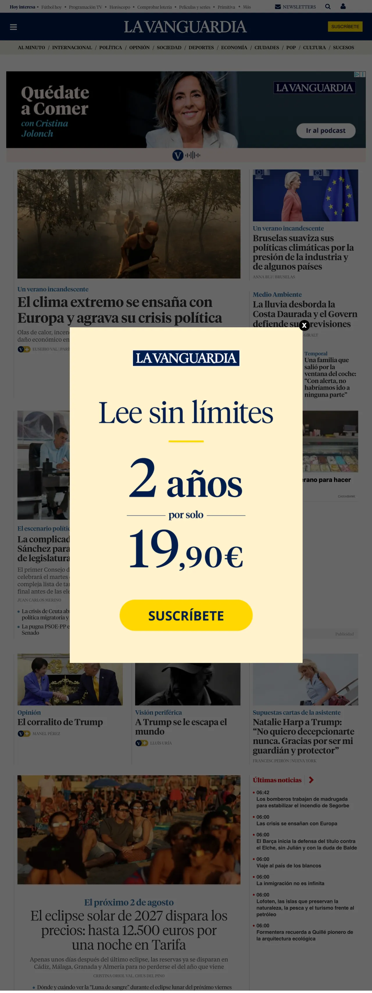 Screenshot of the La Vanguardia front page