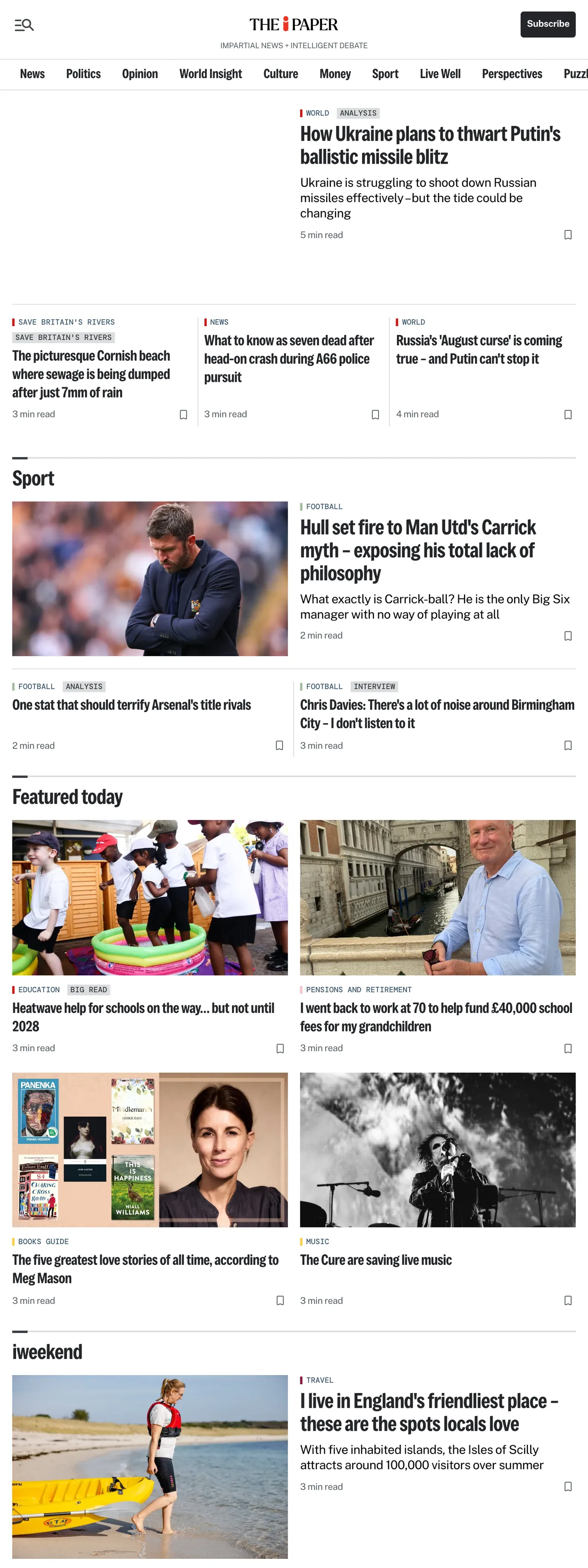 Screenshot of the The i Paper front page