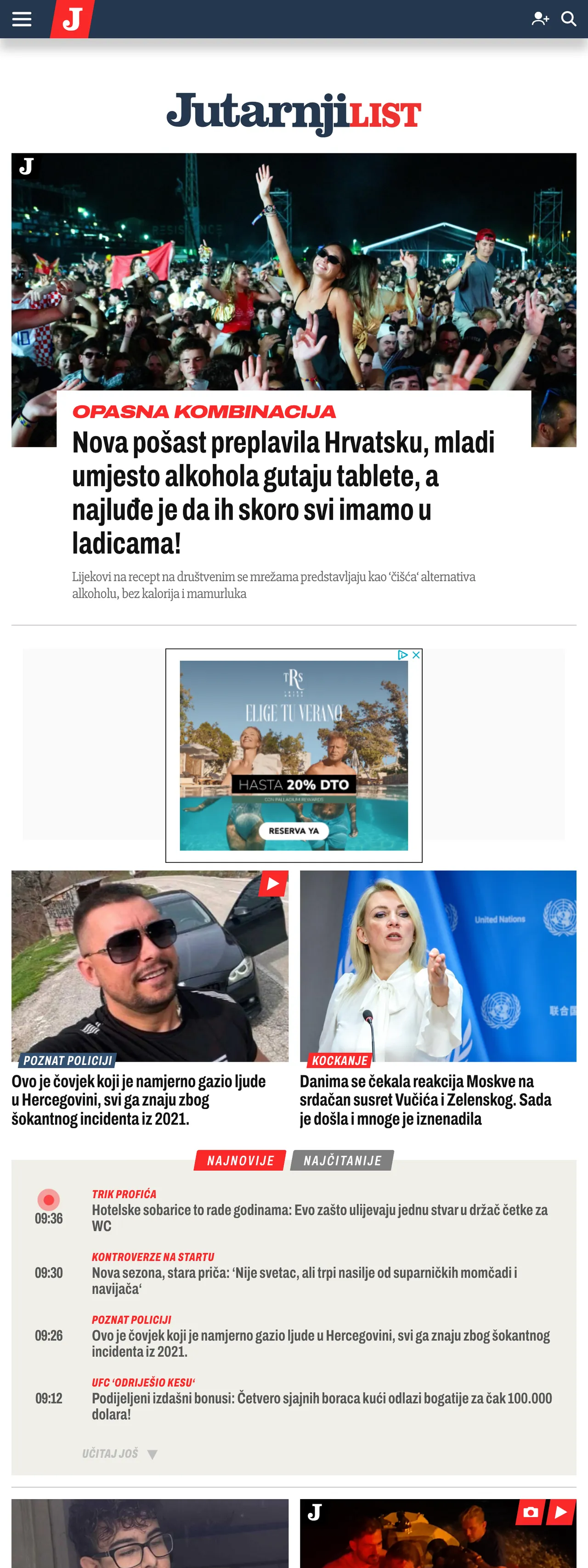 Screenshot of the Jutarnji list front page