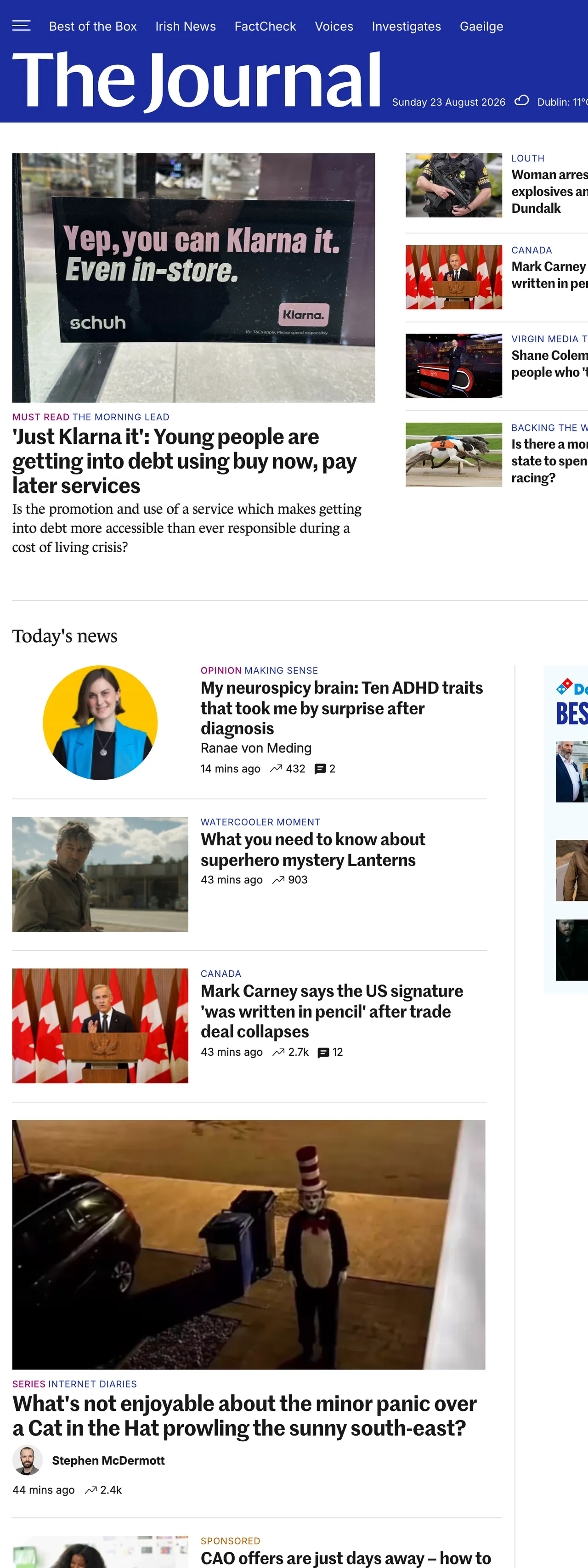 Screenshot of the TheJournal.ie front page