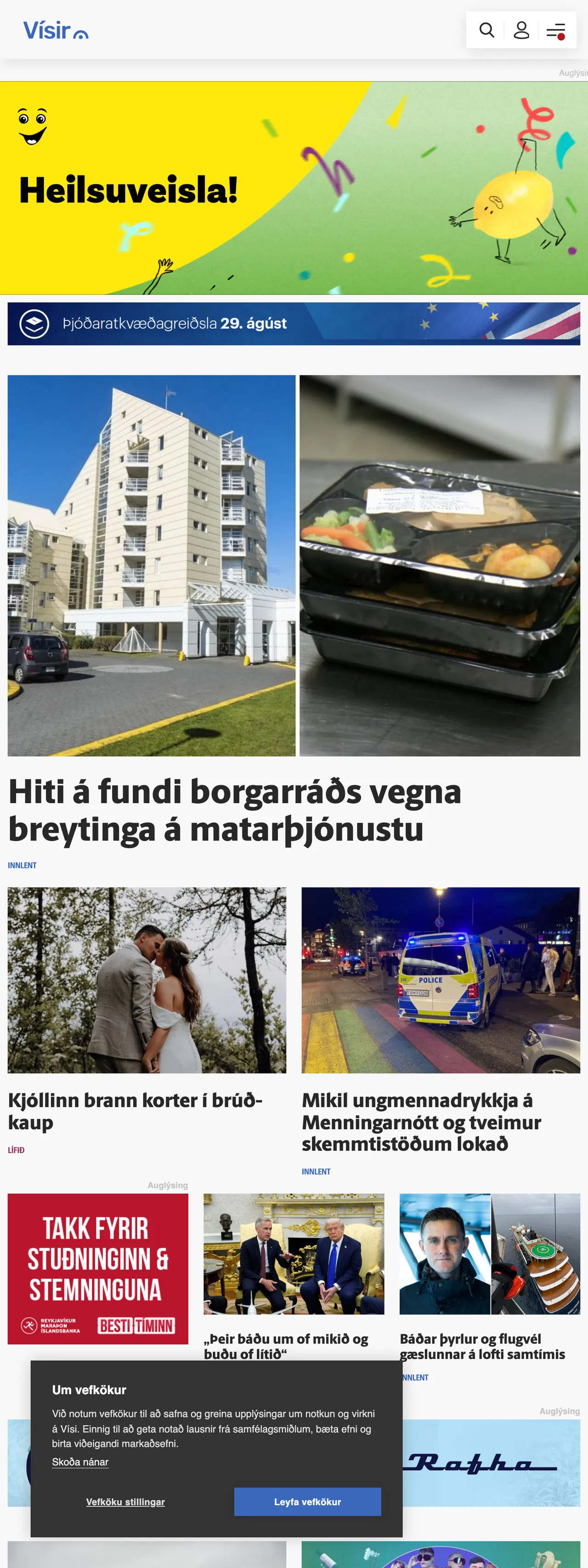 Screenshot of the Vísir front page
