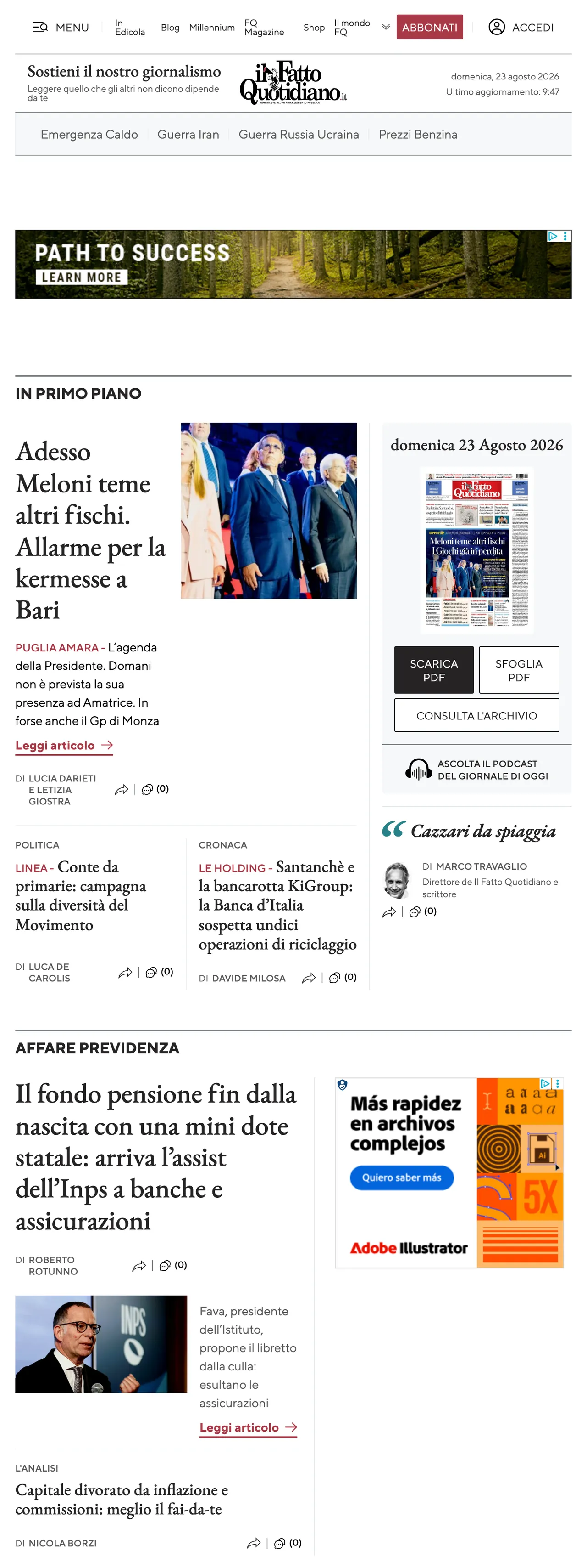Screenshot of the Il Fatto Quotidiano front page