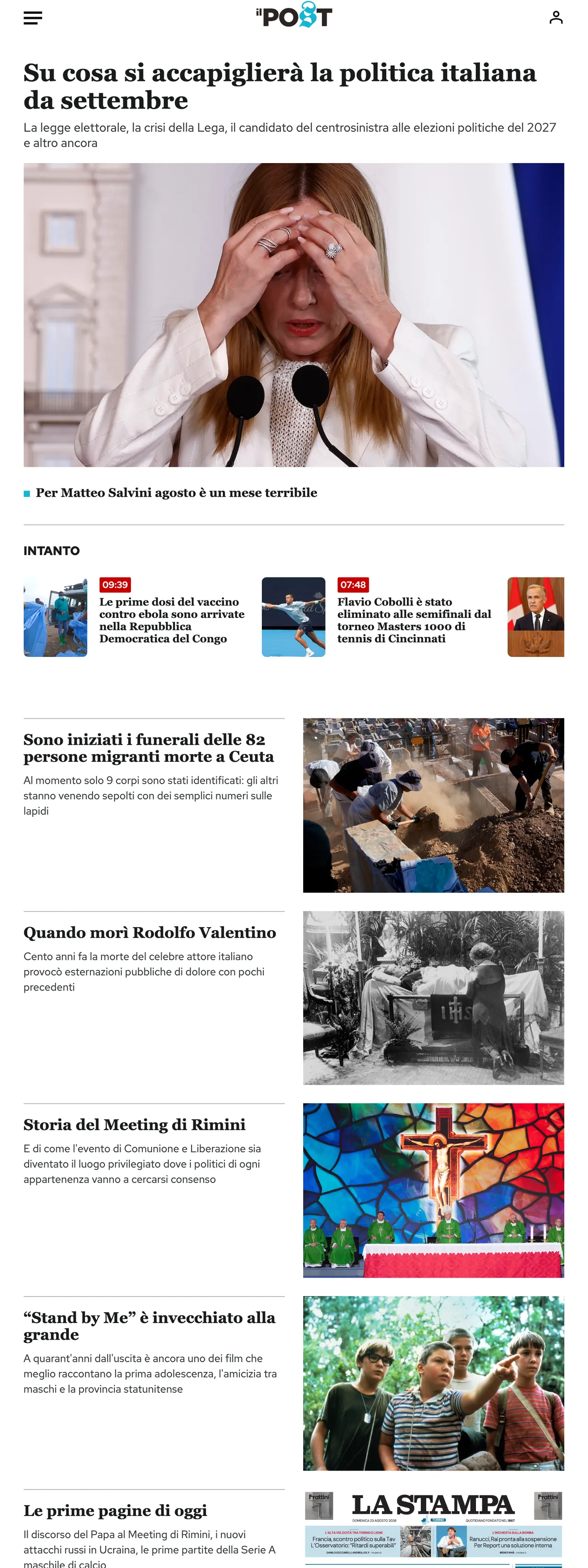 Screenshot of the Il Post front page