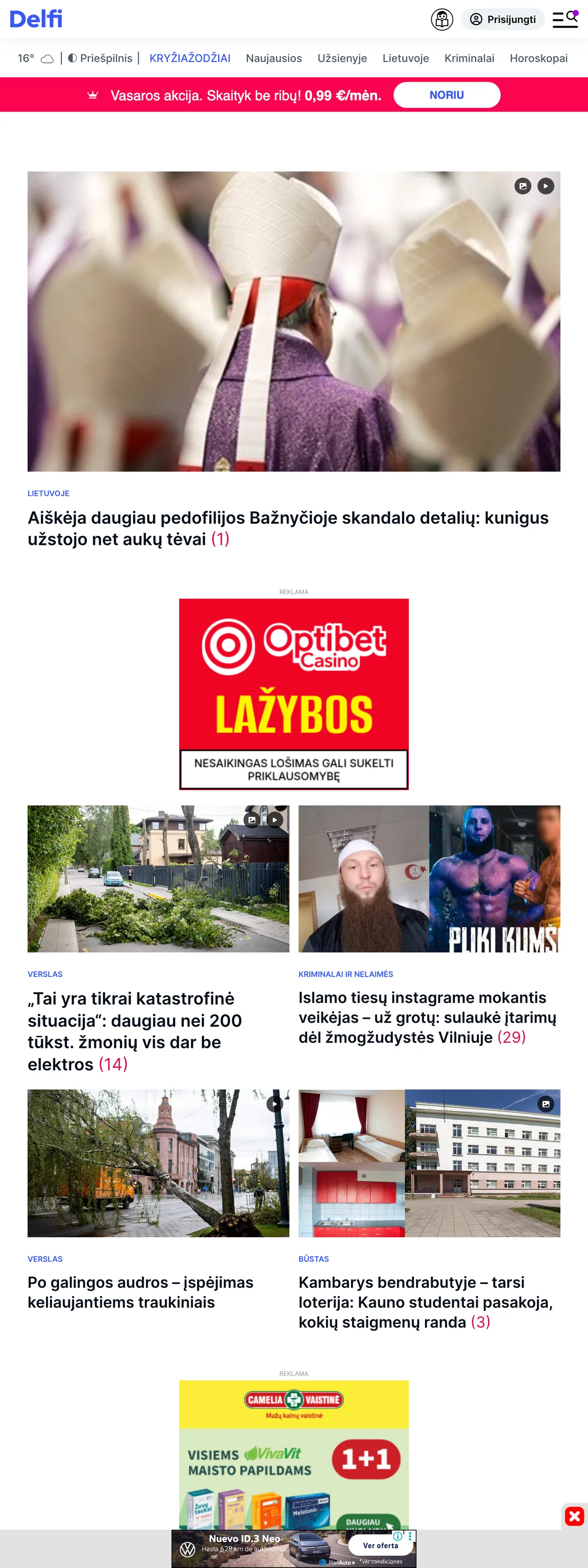 Screenshot of the Delfi front page