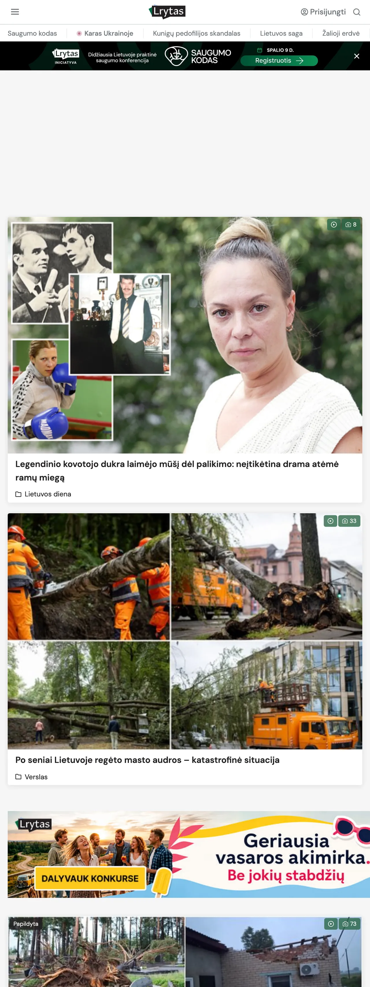 Screenshot of the Lrytas front page