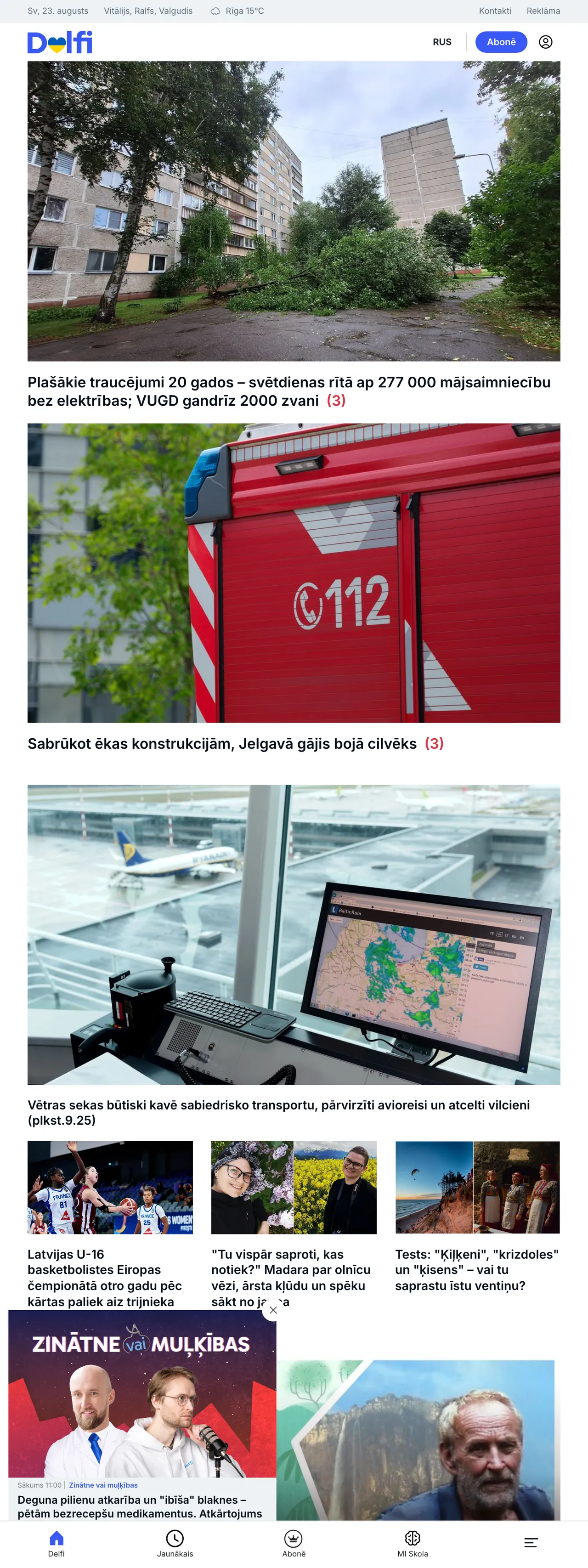 Screenshot of the Delfi front page