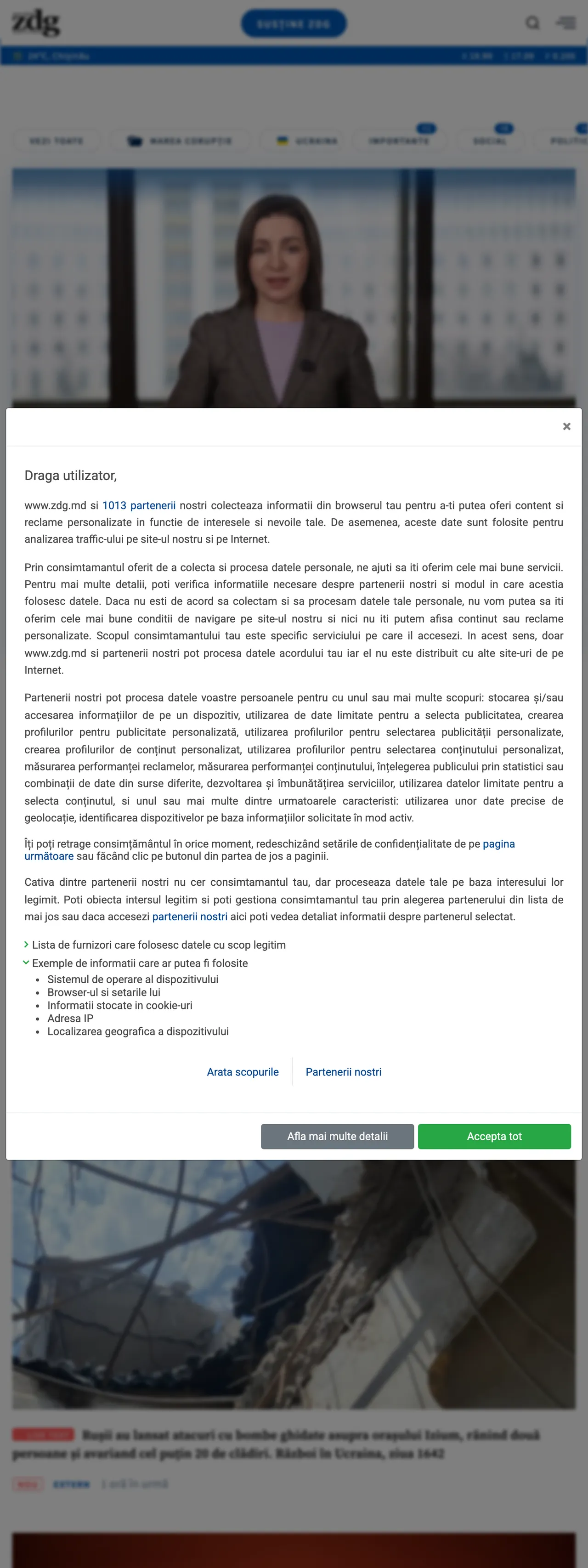 Screenshot of the Ziarul de Gardă front page