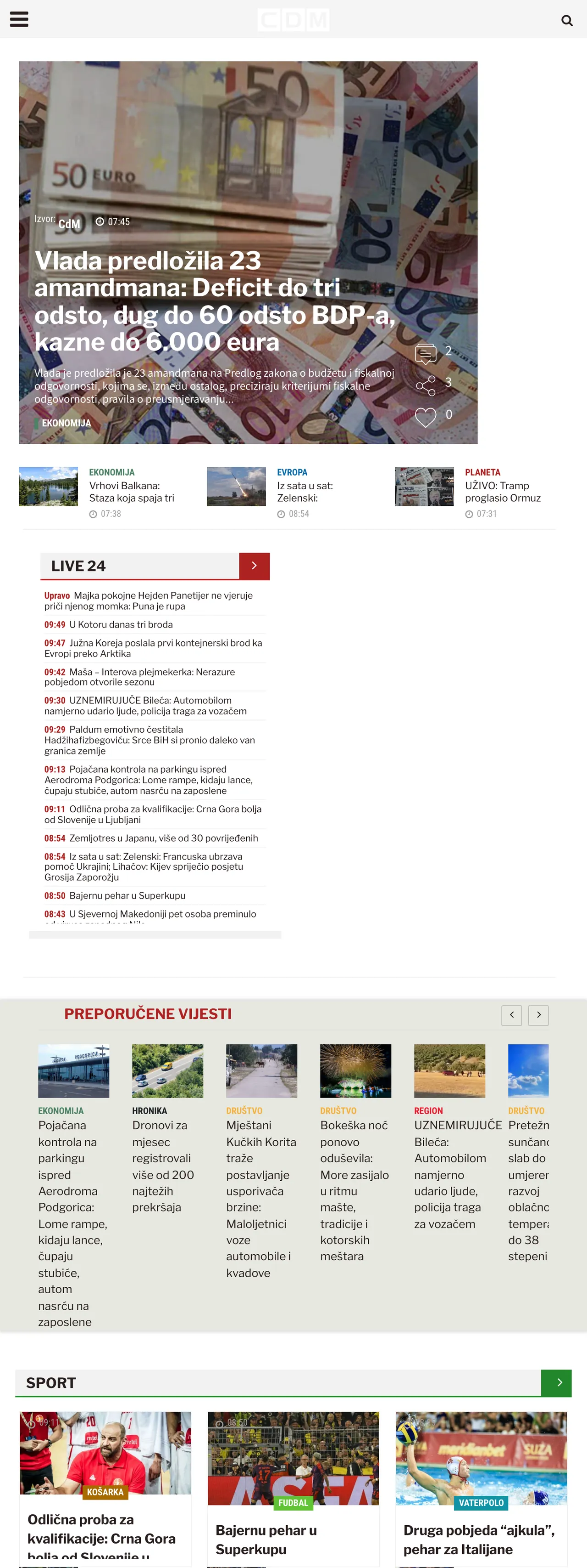 Screenshot of the CDM front page