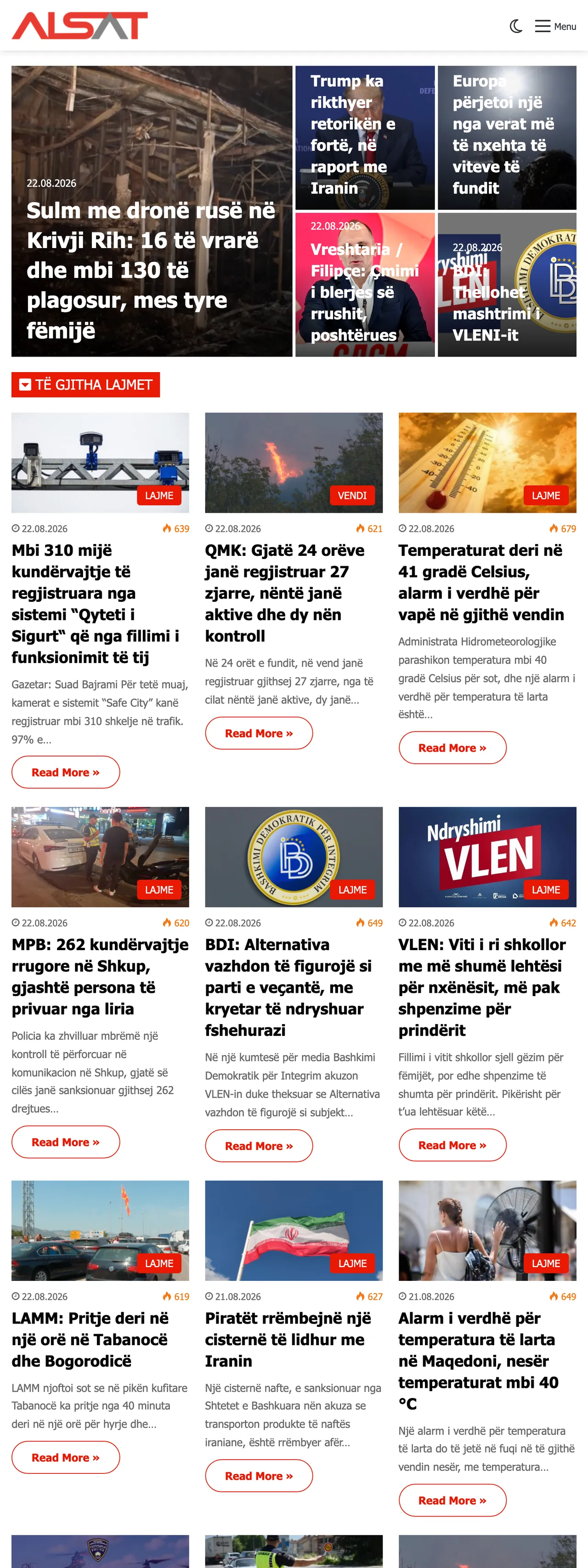 Screenshot of the ALSAT front page