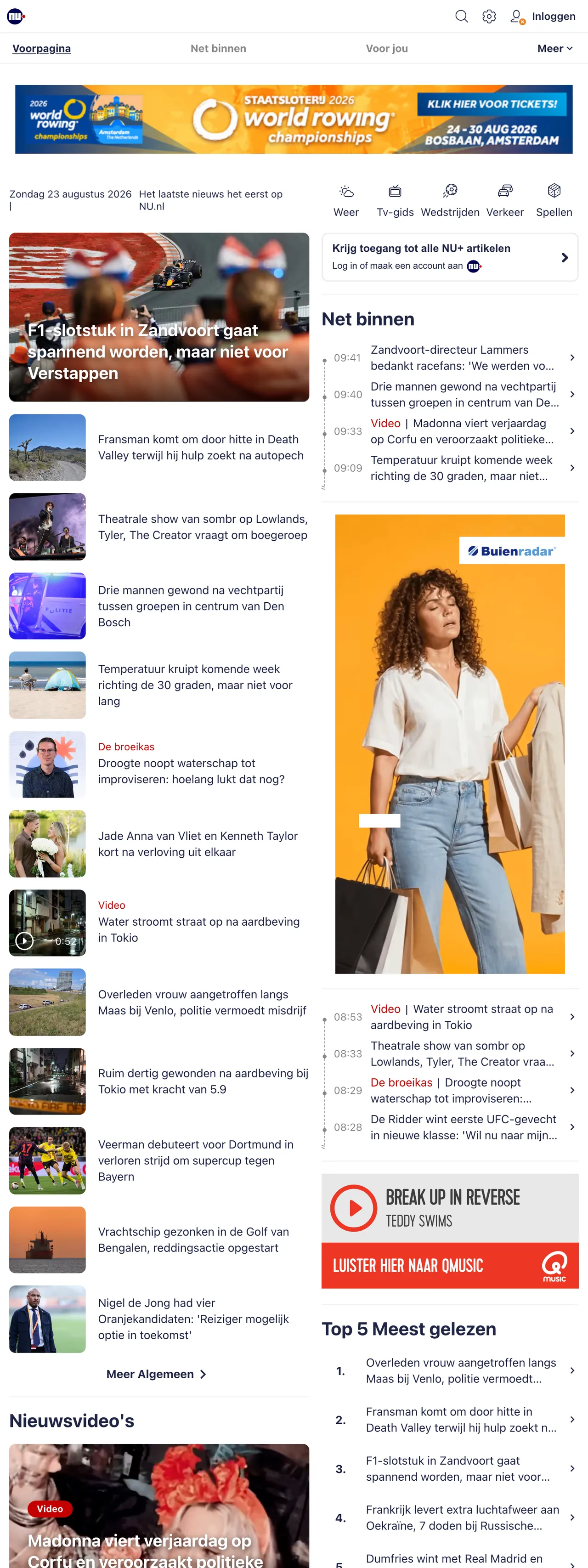 Screenshot of the NU.nl front page