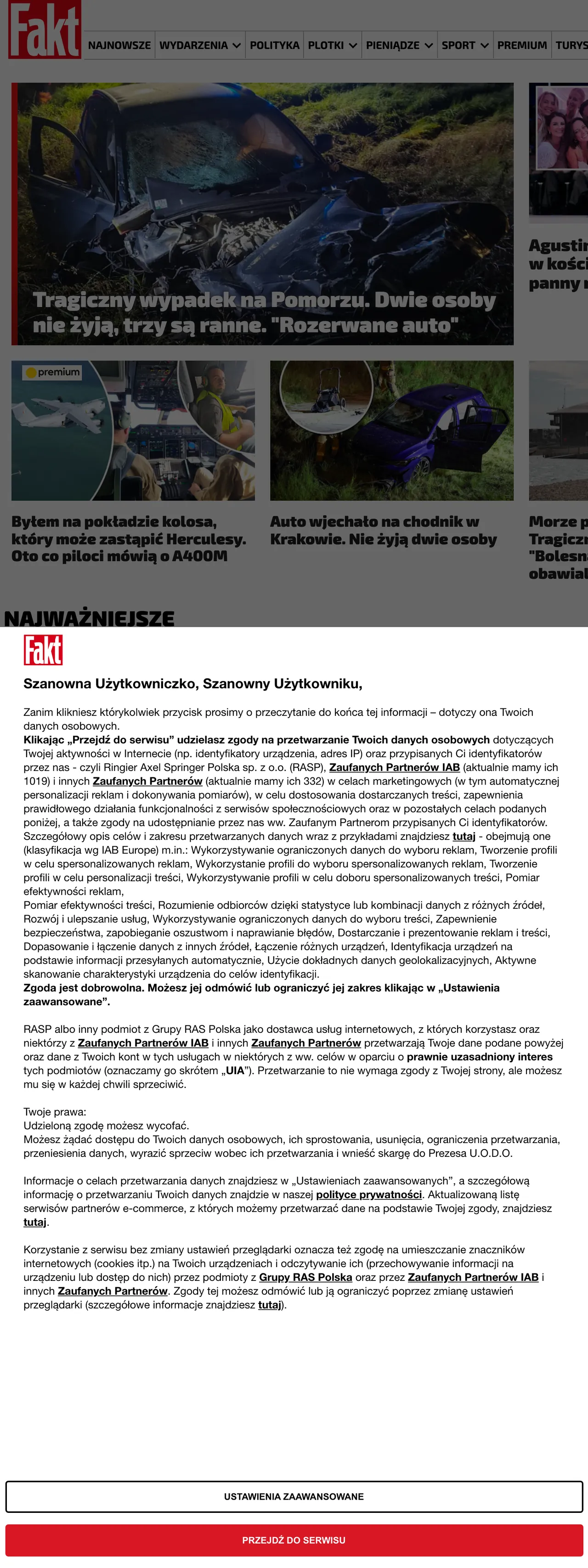 Screenshot of the Fakt front page