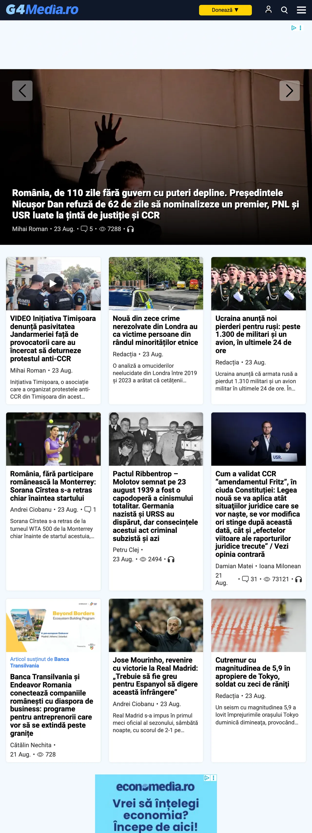 Screenshot of the G4Media front page