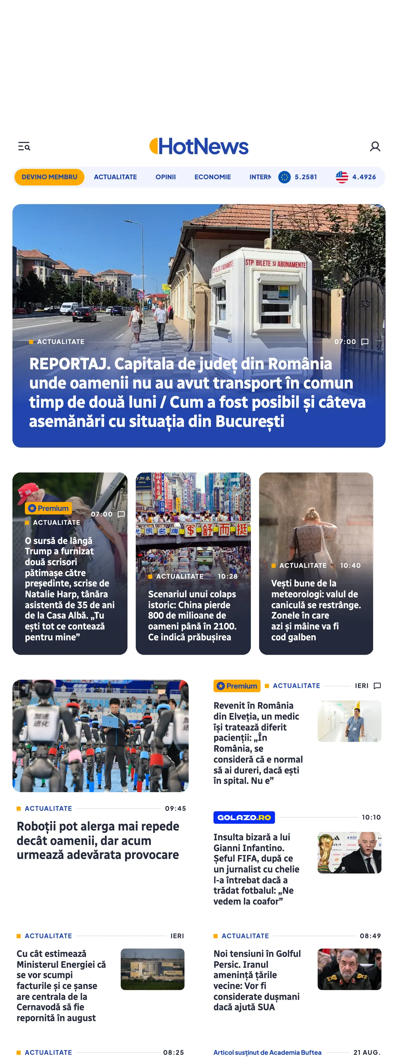 Screenshot of the HotNews.ro front page