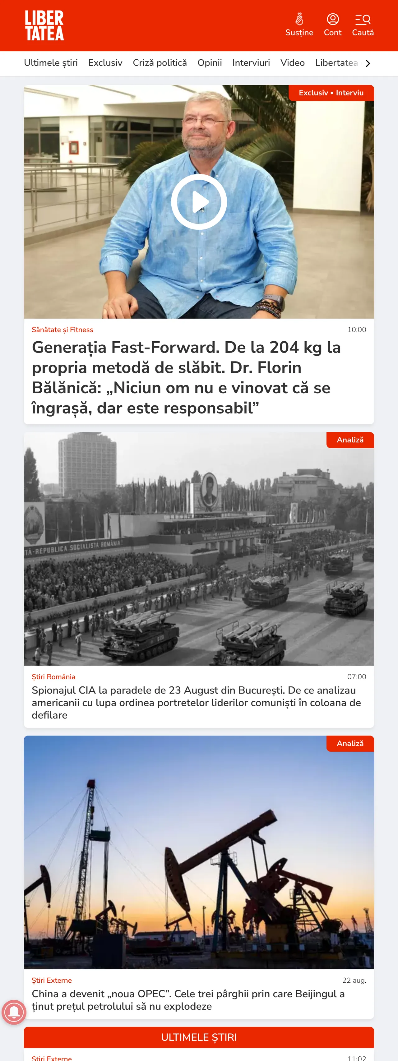 Screenshot of the Libertatea front page