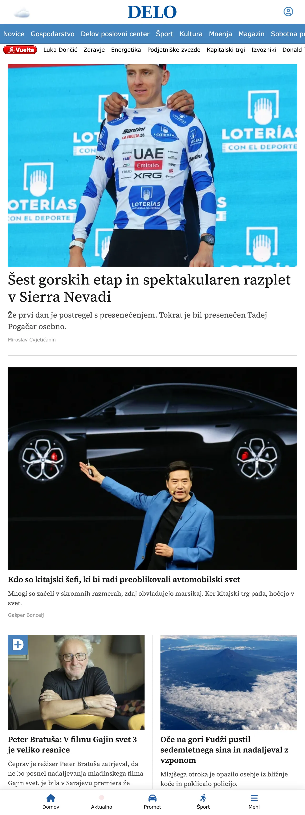 Screenshot of the Delo front page