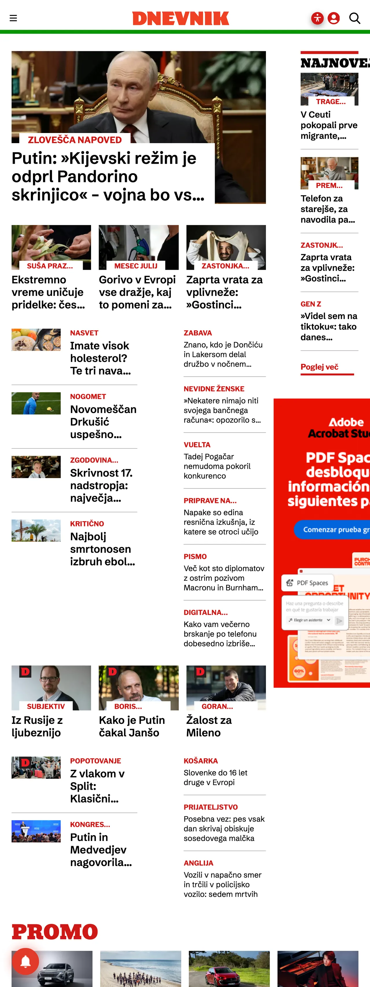 Screenshot of the Dnevnik front page