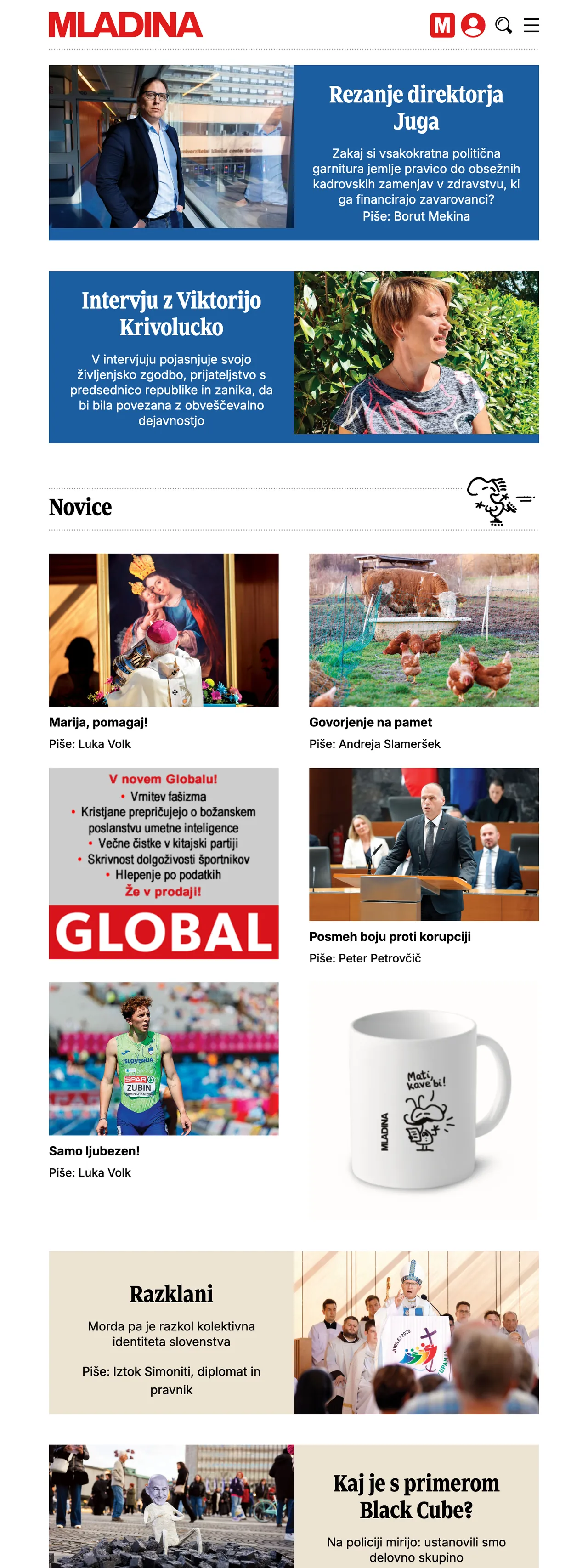 Screenshot of the Mladina front page