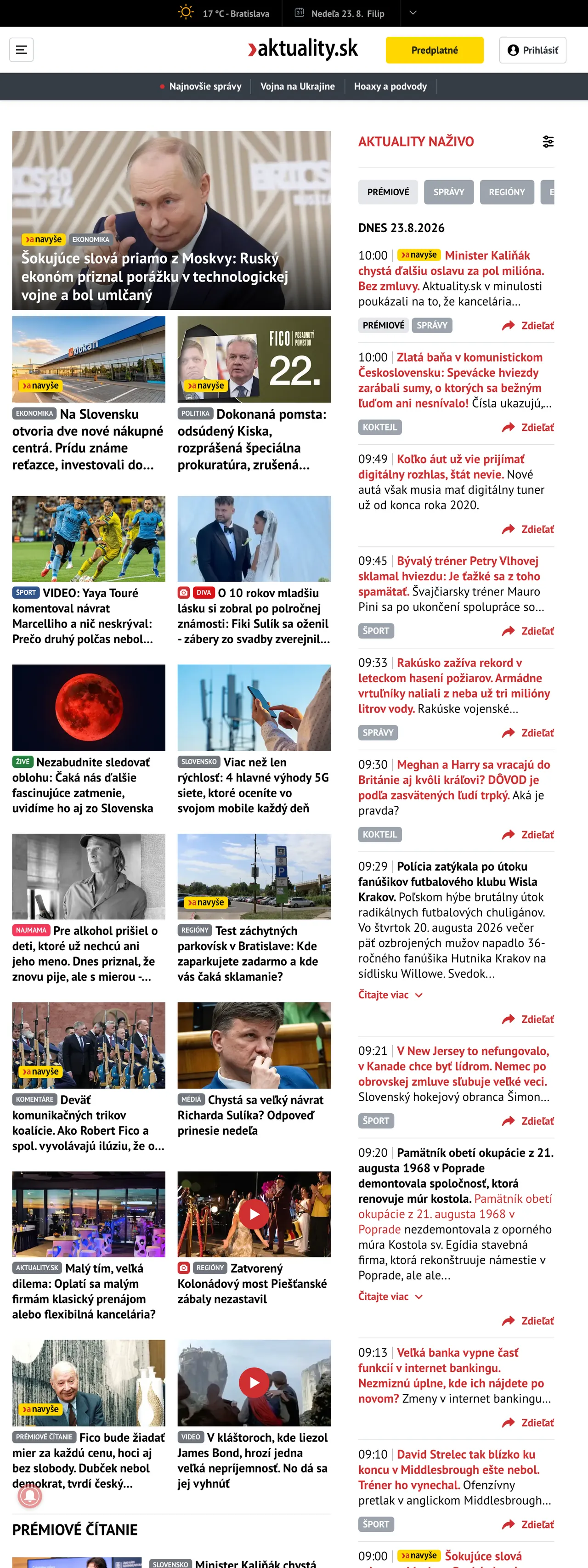 Screenshot of the Aktuality.sk front page