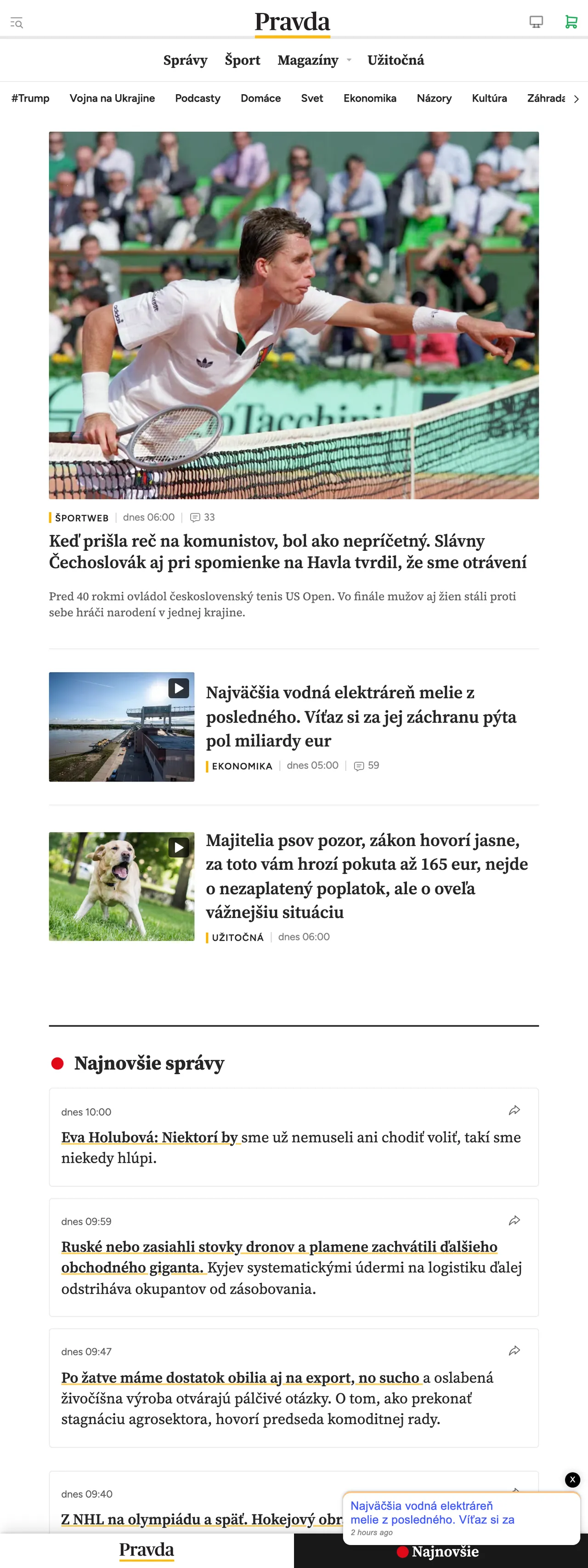 Screenshot of the Pravda front page