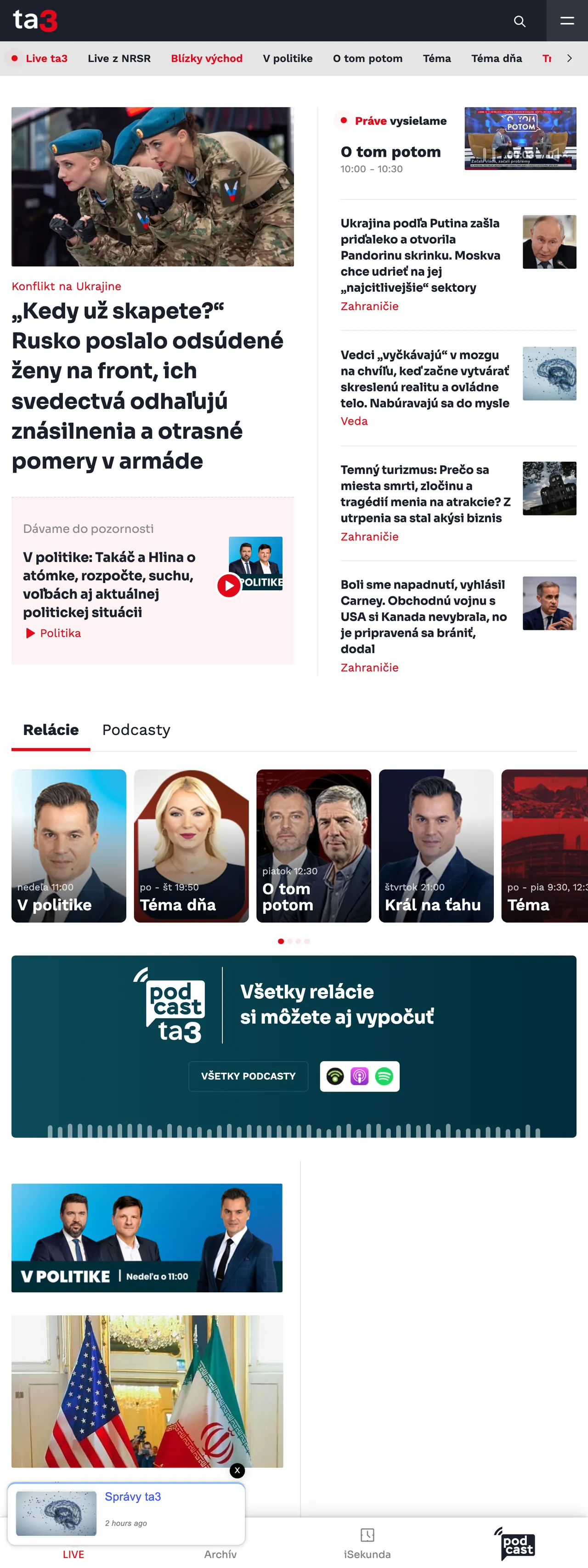 Screenshot of the TA3 front page