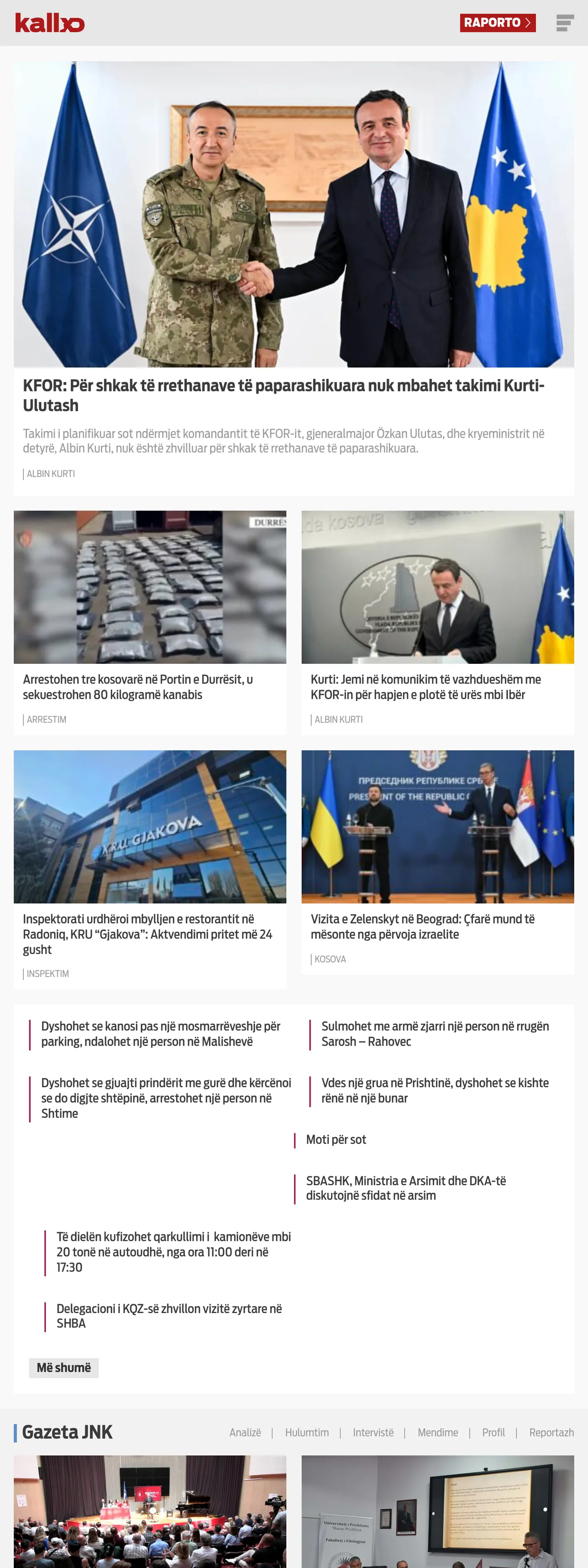 Screenshot of the Kallxo front page