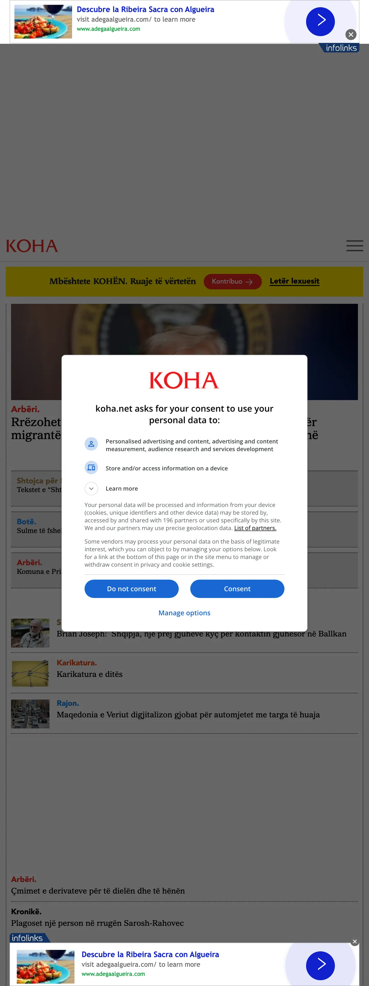 Screenshot of the Koha Ditore front page
