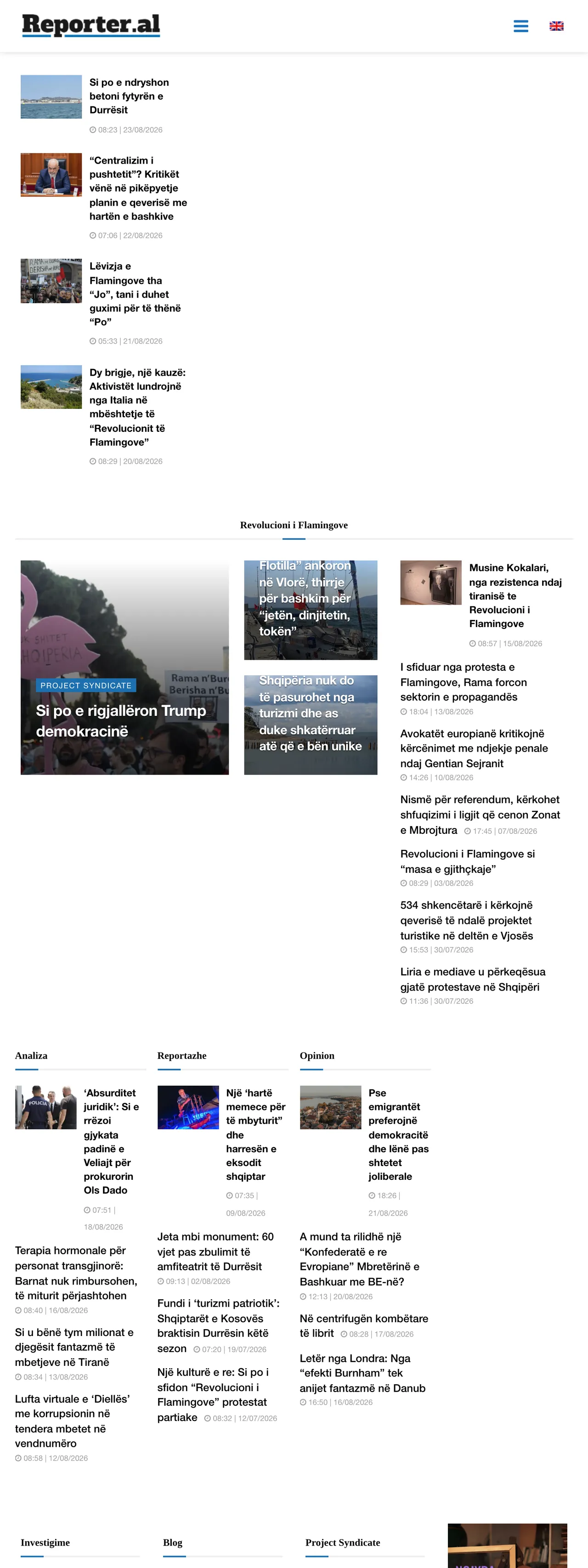 Screenshot of the Reporter.al front page