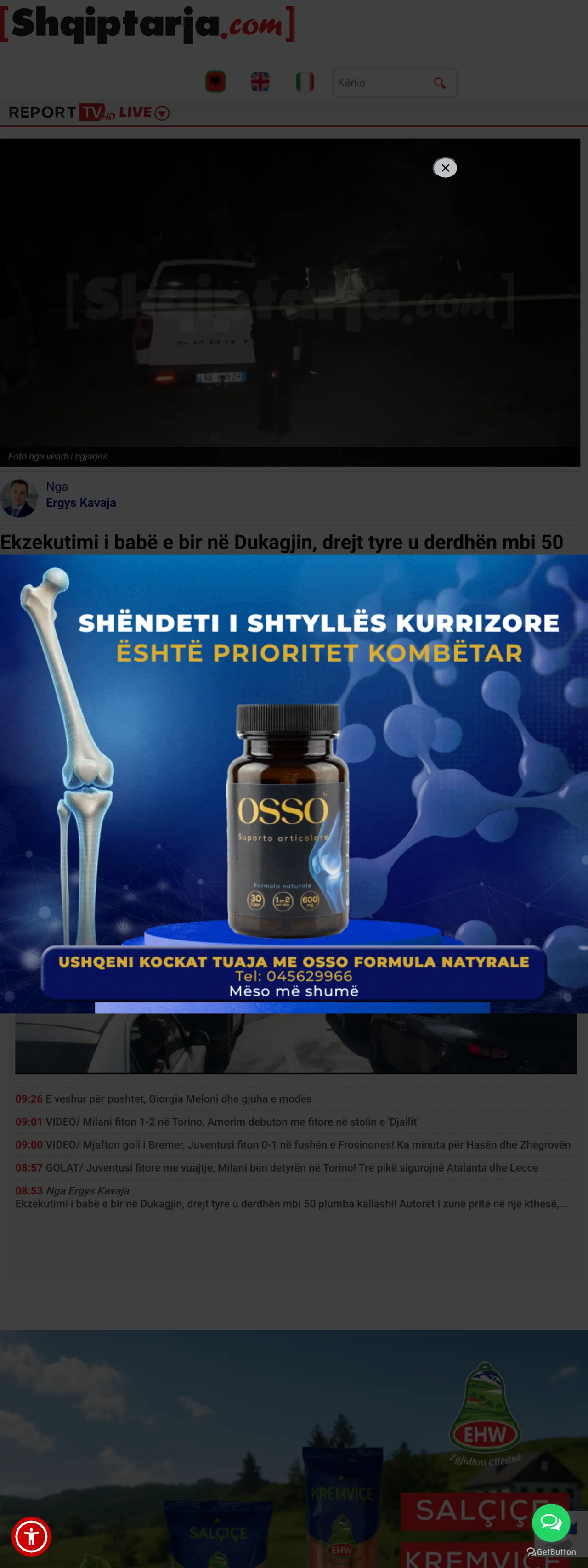 Screenshot of the Shqiptarja.com front page