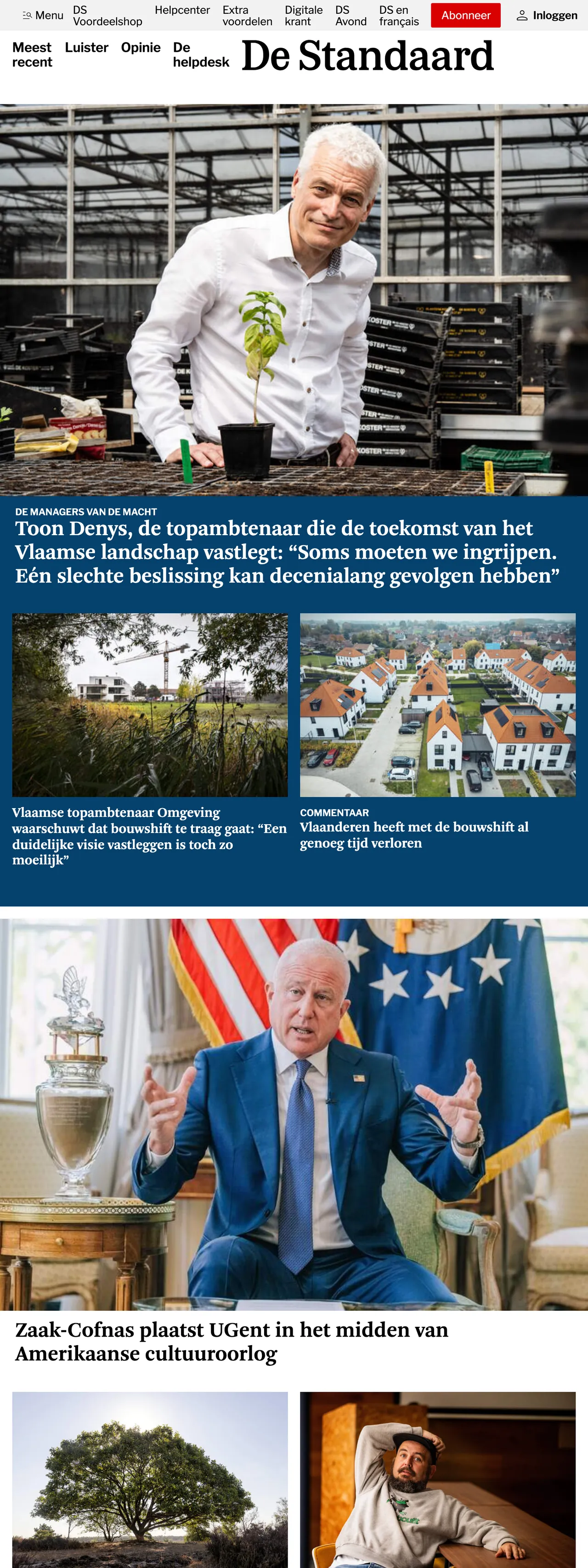 Screenshot of the De Standaard front page