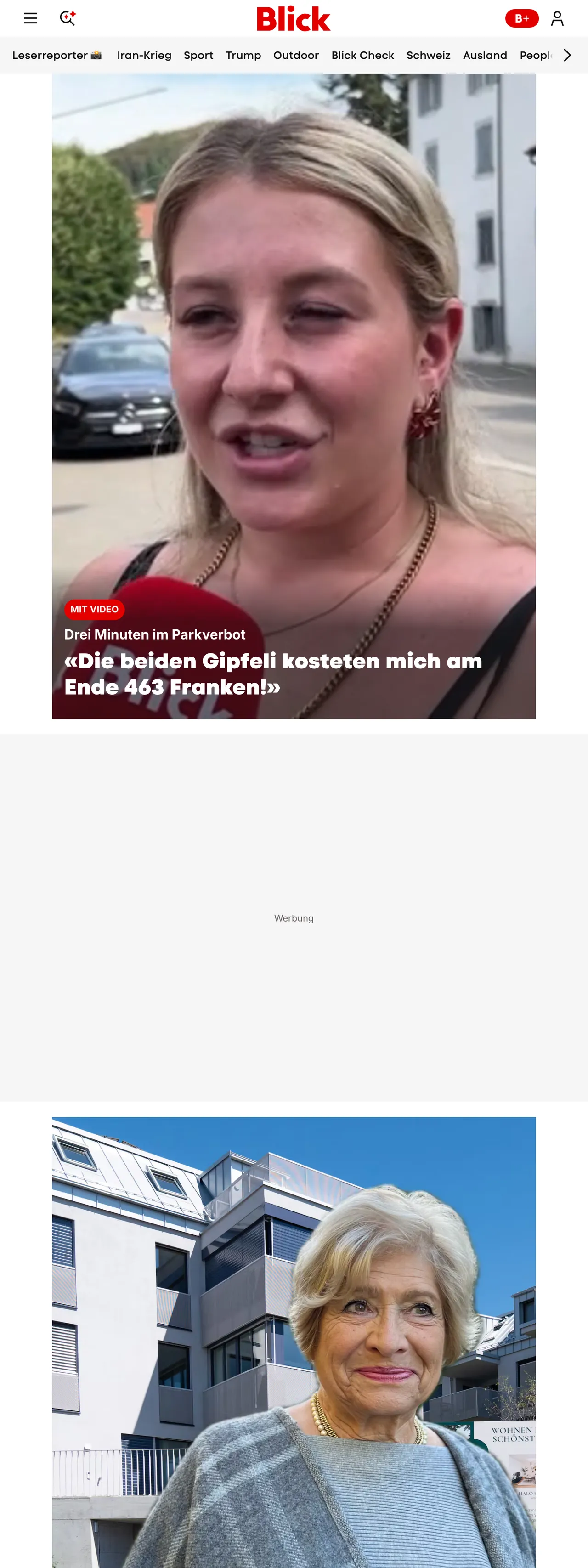 Screenshot of the Blick front page