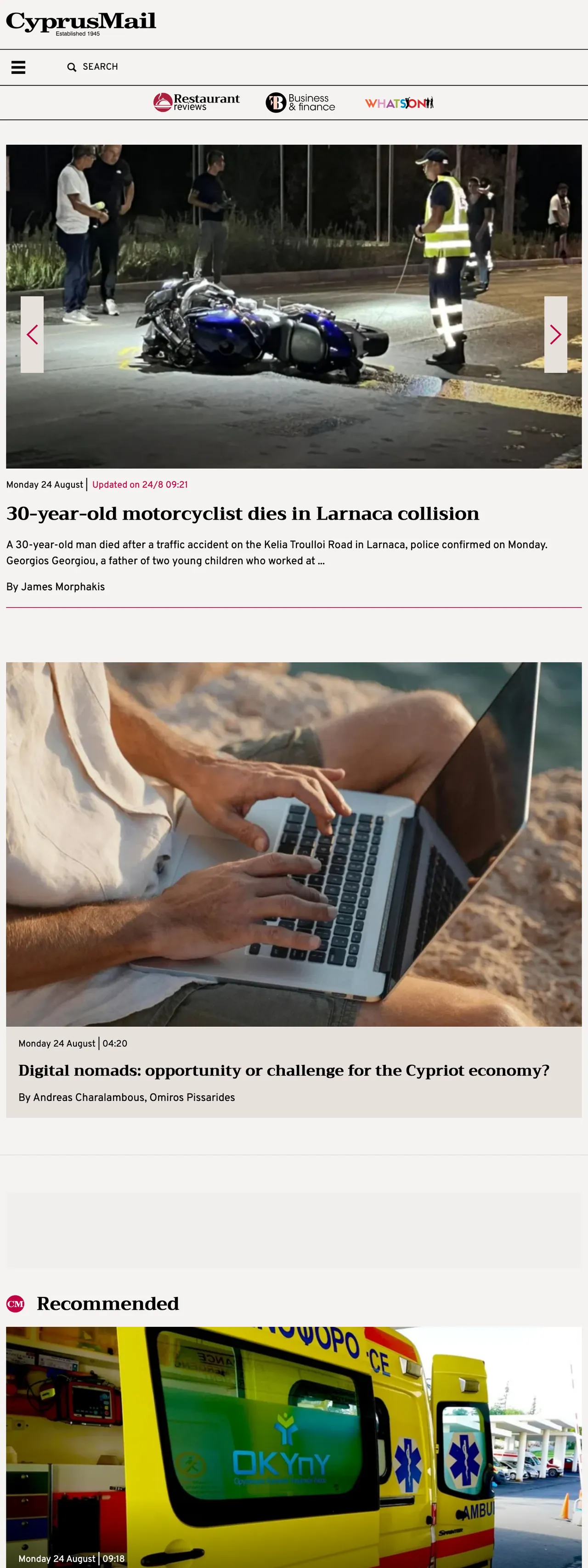 Screenshot of the Cyprus Mail front page
