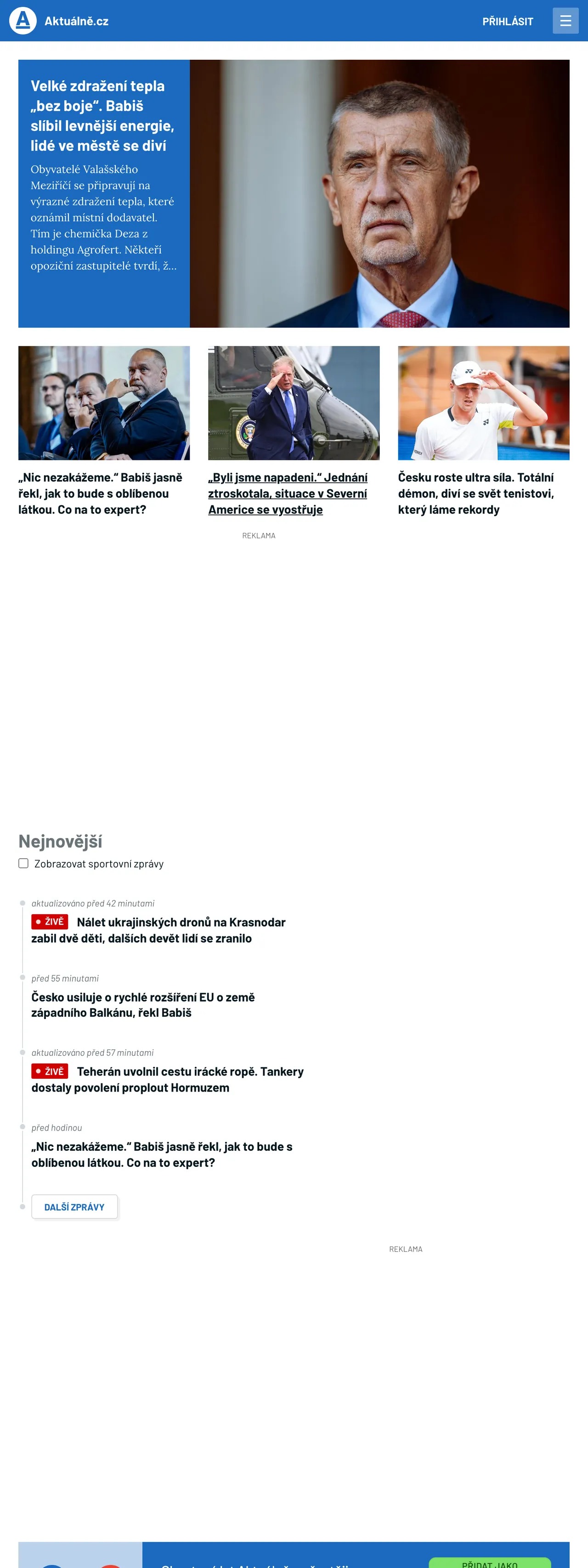 Screenshot of the Aktuálně.cz front page