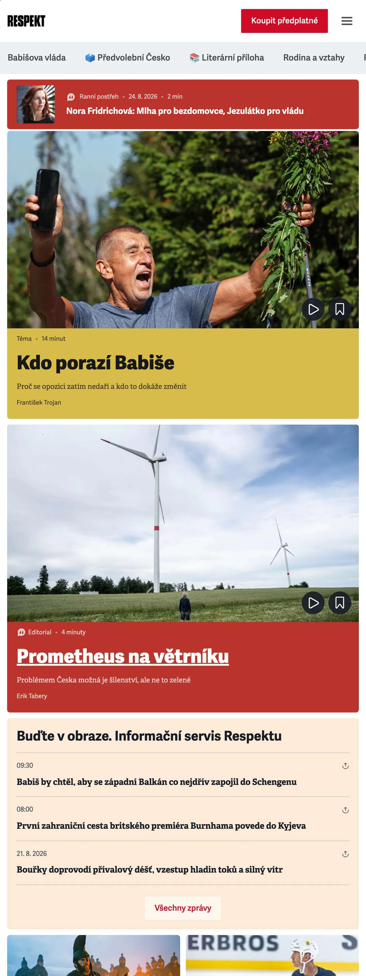 Screenshot of the Respekt front page