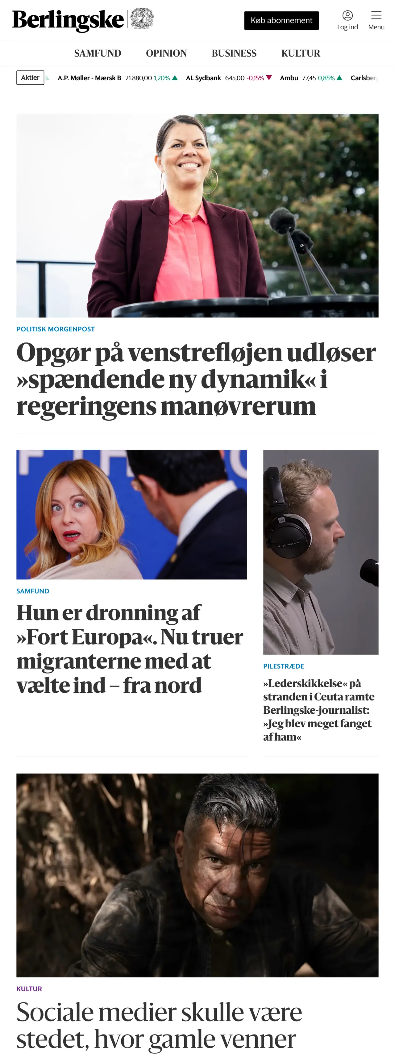 Screenshot of the Berlingske front page