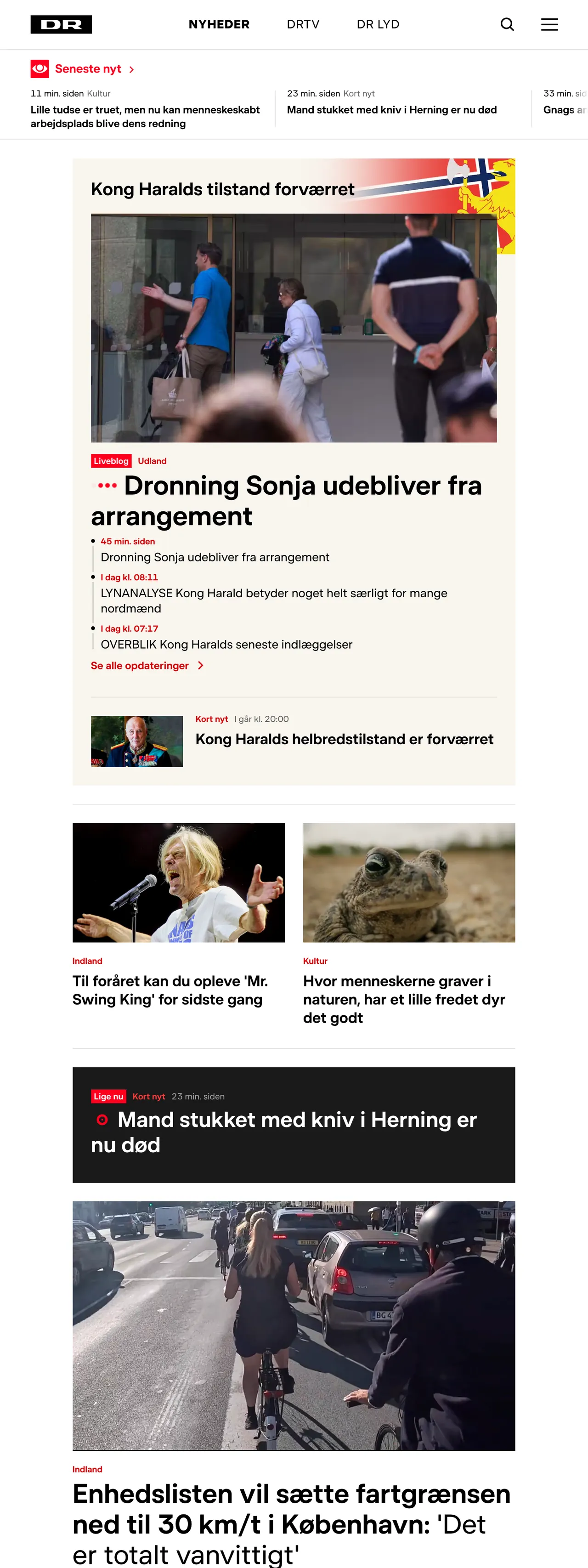 Screenshot of the DR front page