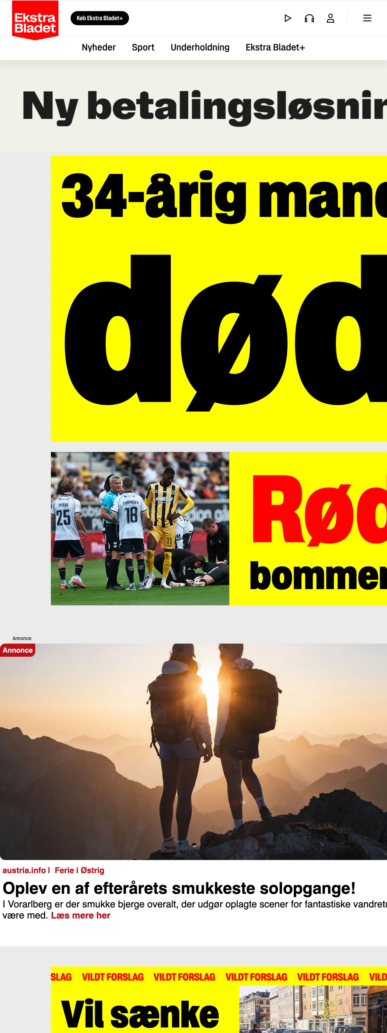 Screenshot of the Ekstra Bladet front page