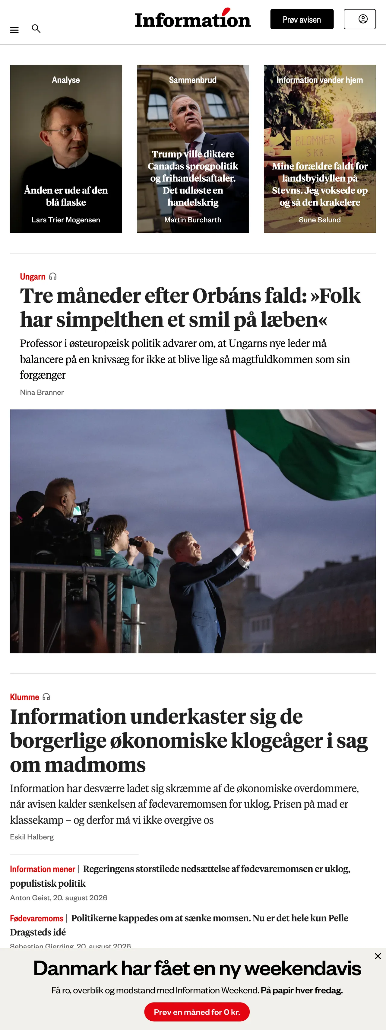 Screenshot of the Information front page