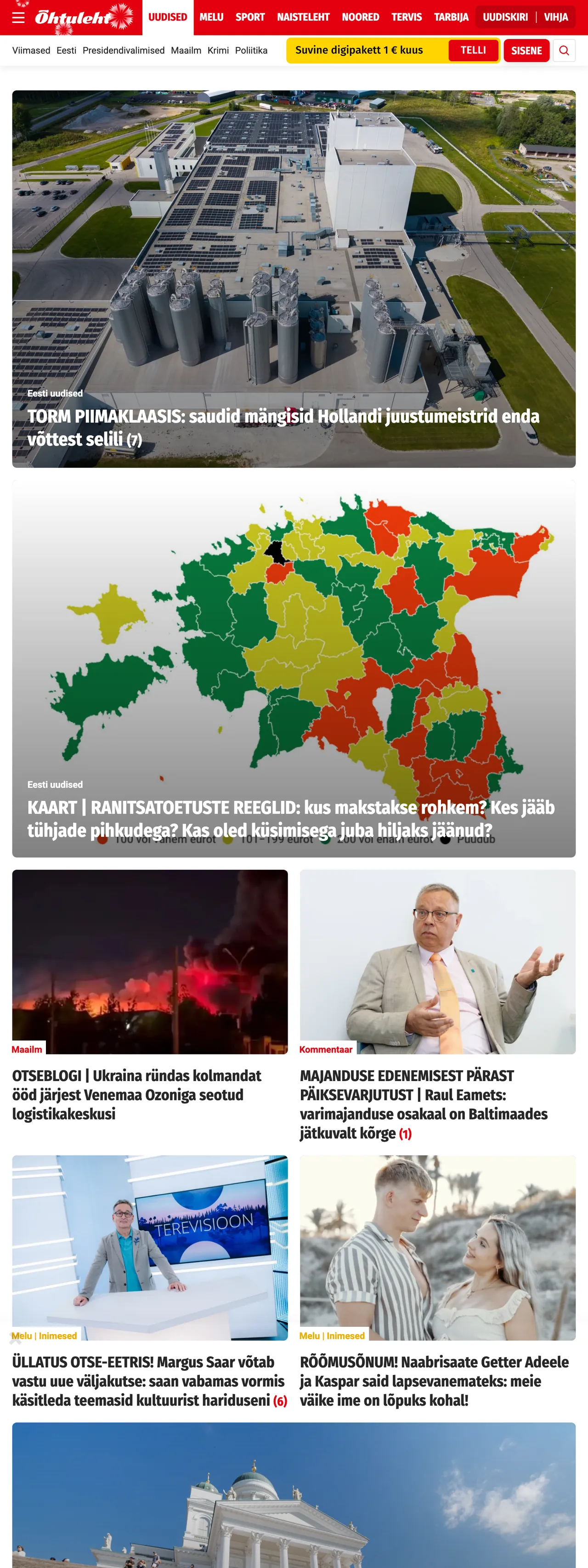 Screenshot of the Õhtuleht front page
