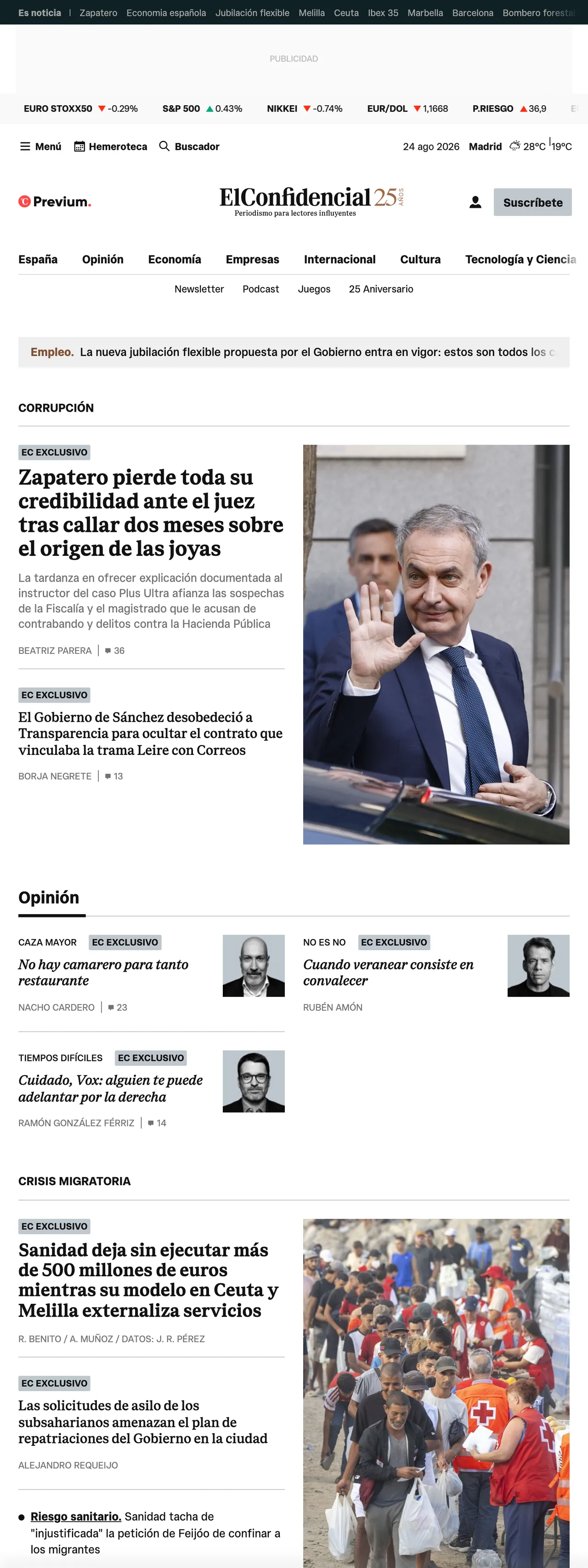 Screenshot of the El Confidencial front page