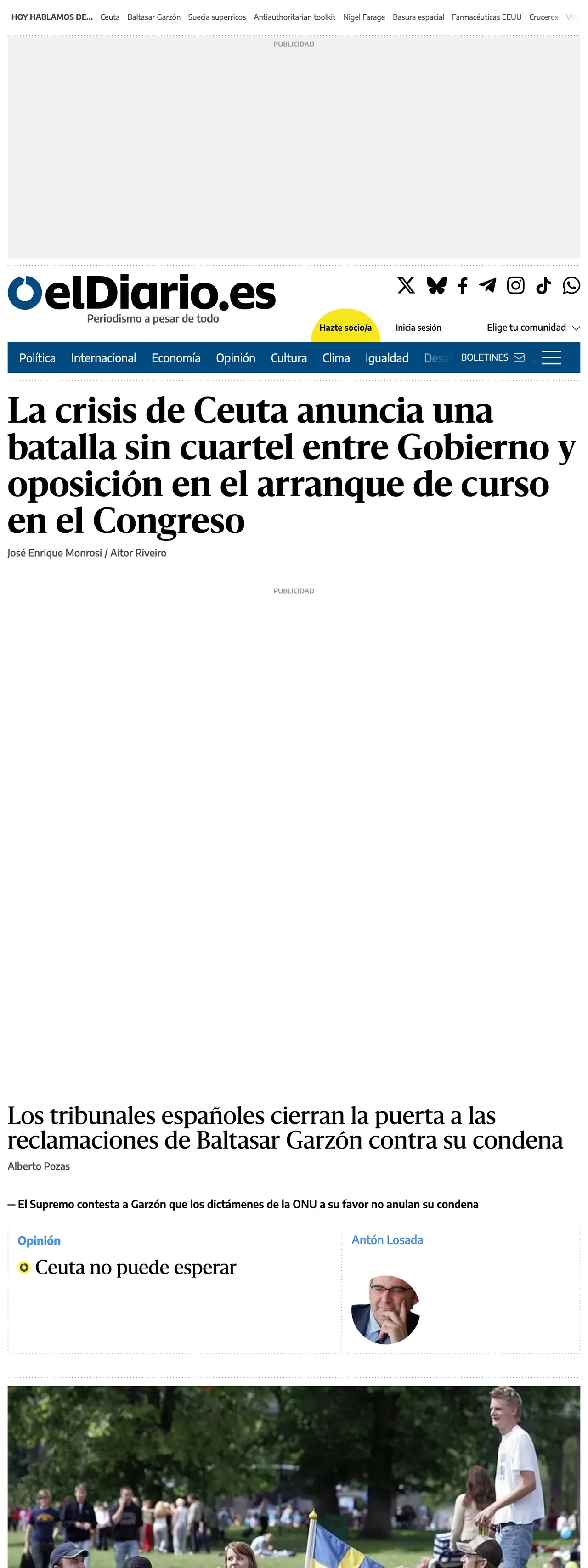 Screenshot of the elDiario.es front page